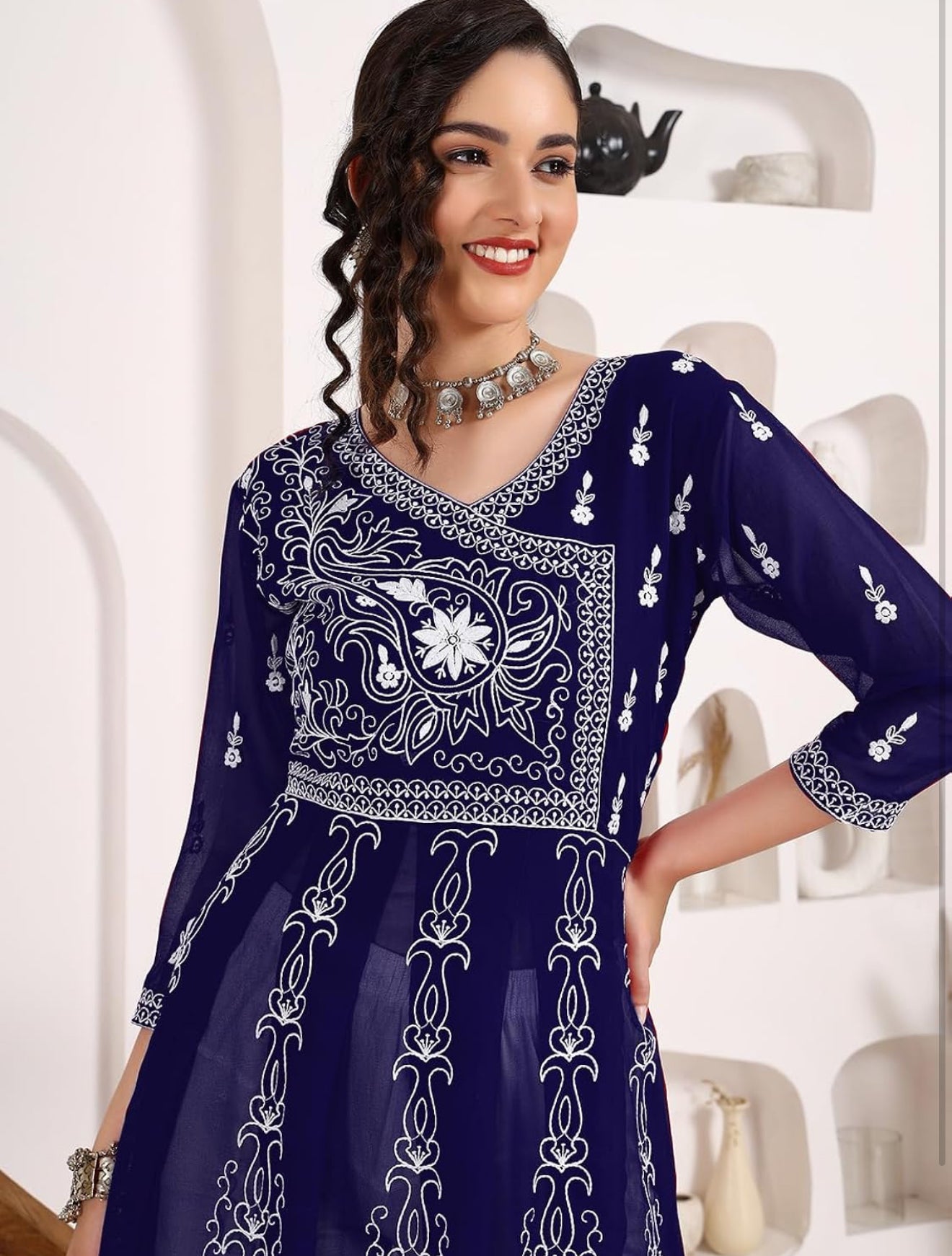 Beautiful designer lucknowi embroidery flare kurti