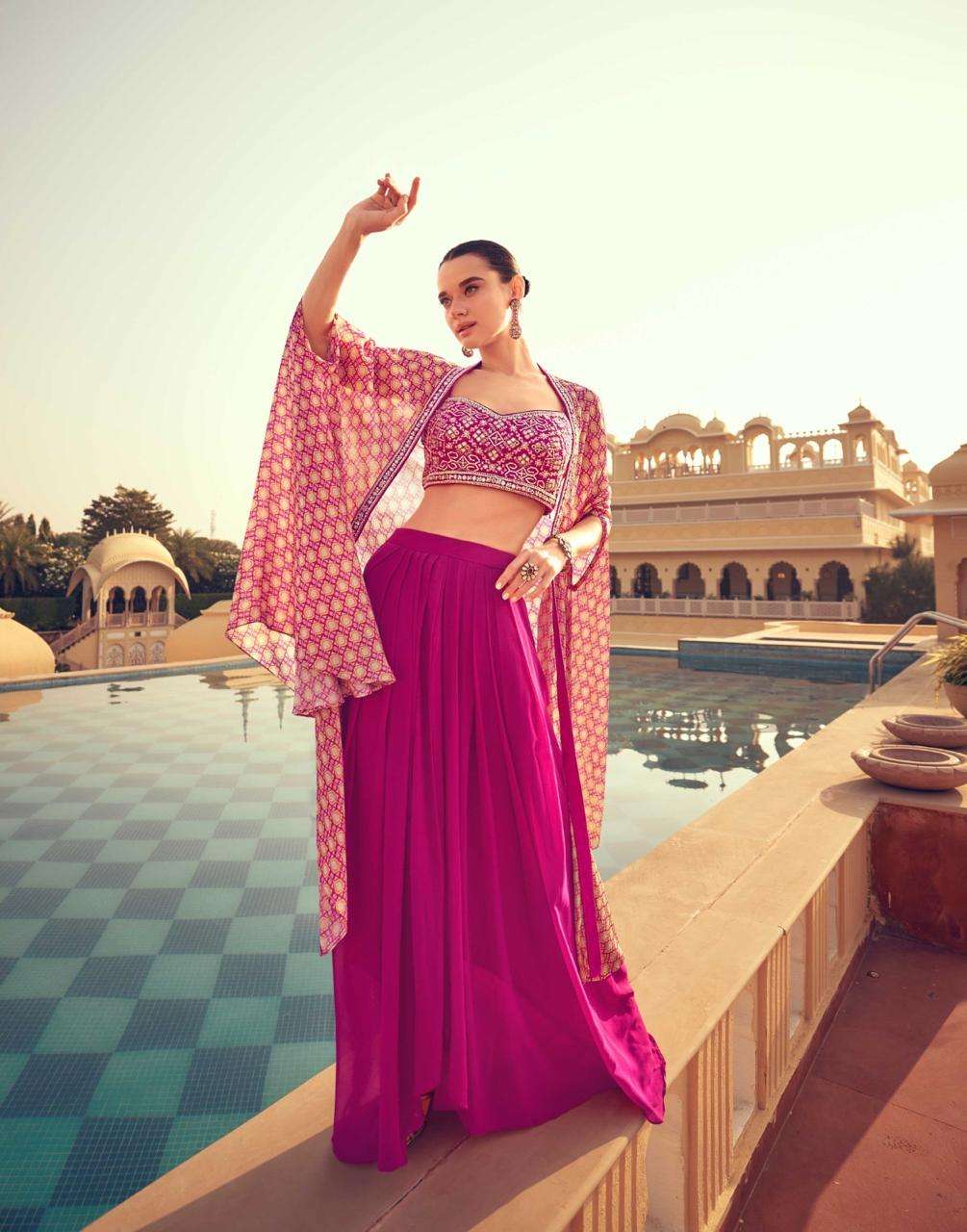 Beautiful designer indowestern top with skirt & shrug