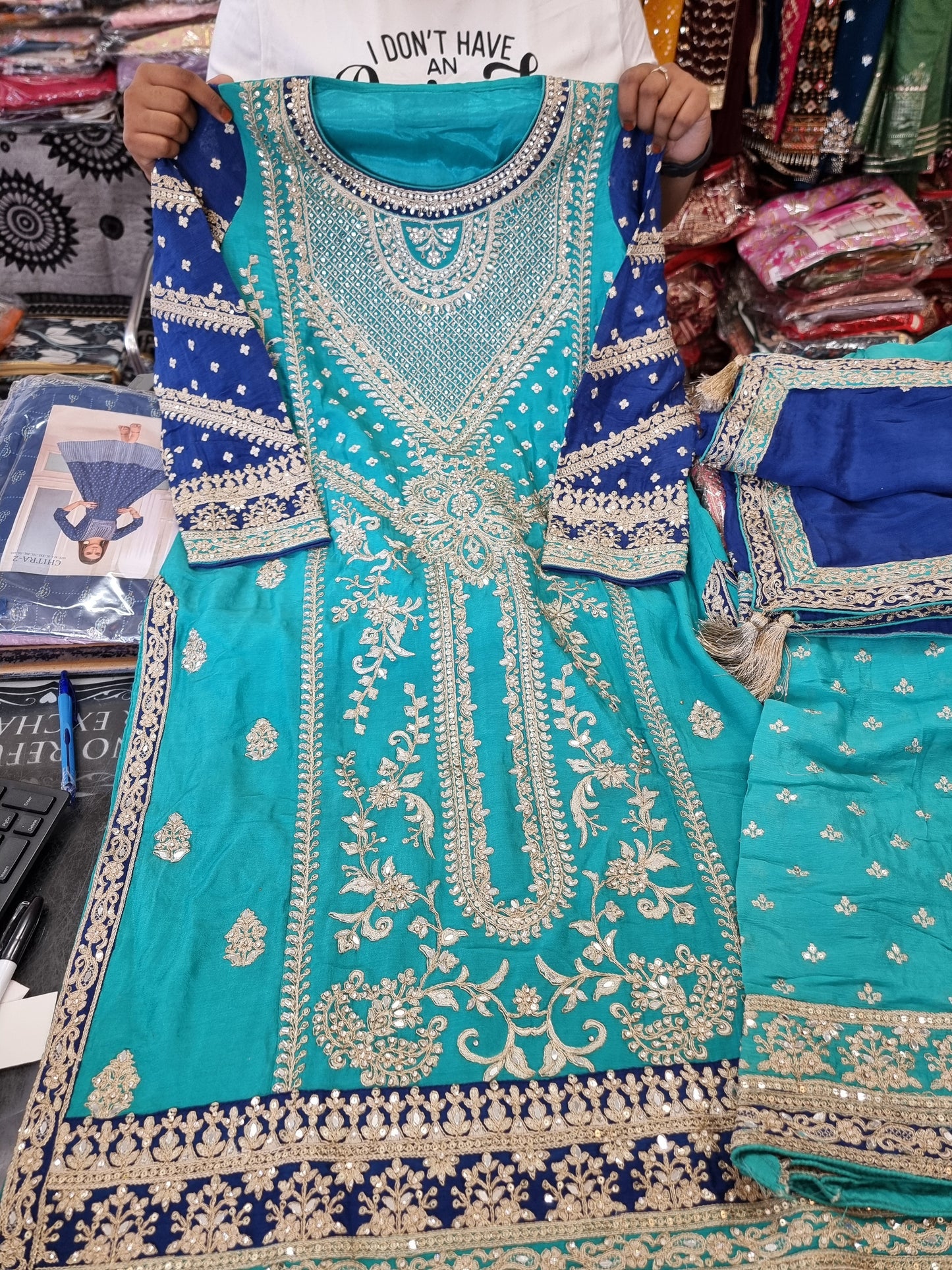 Beautiful designer fully embroidery plazo suit