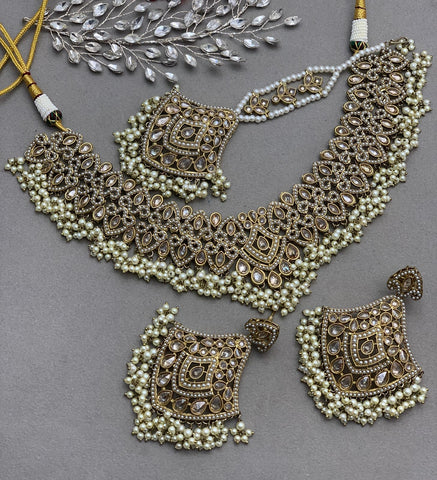Beautiful designer polki stone necklace set