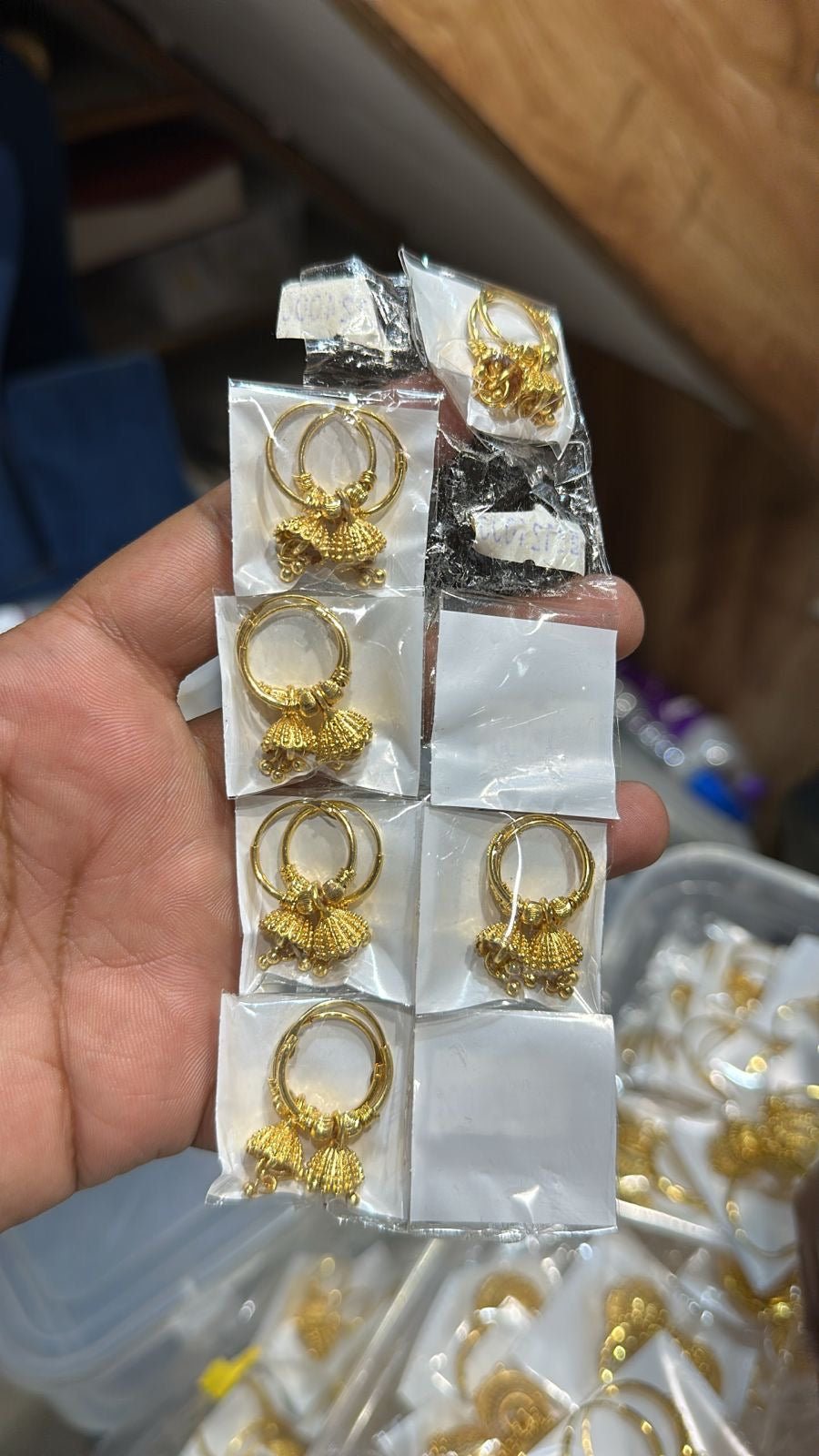 Beautiful designer gold plated daily wear Bali with jhumka