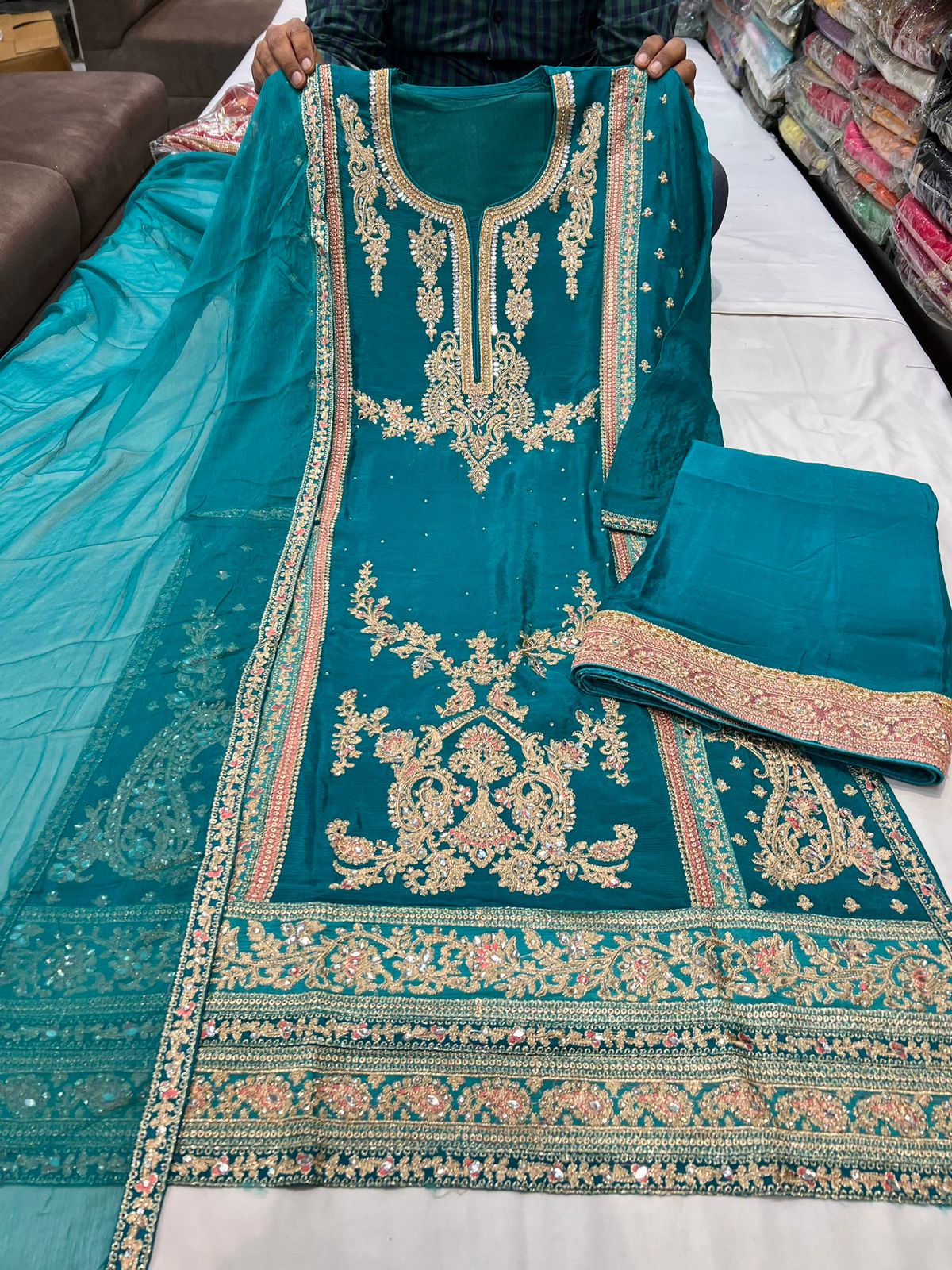 Beautiful designer fully embroidery plazo suit
