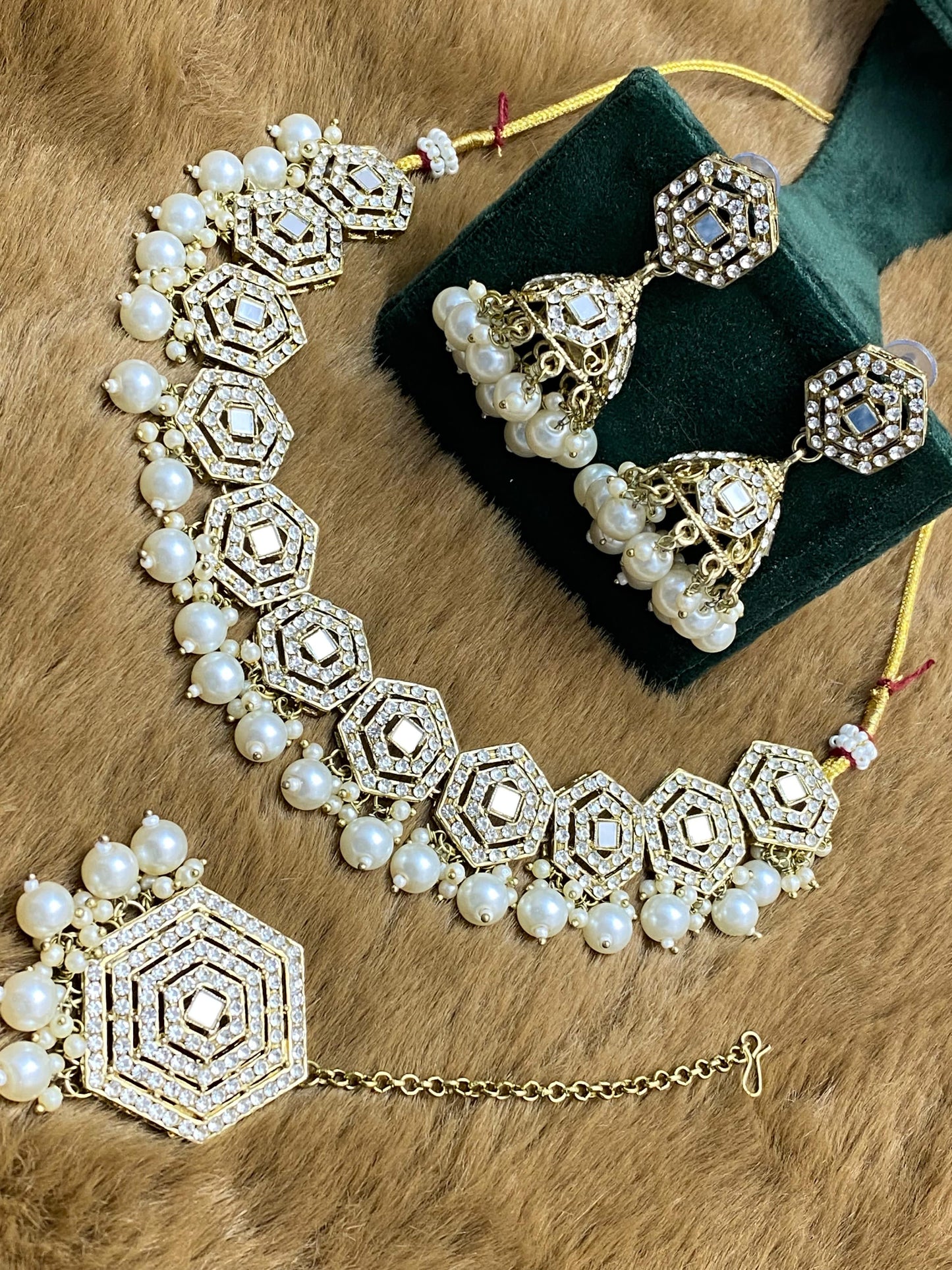 Beautiful designer mirror work necklace set