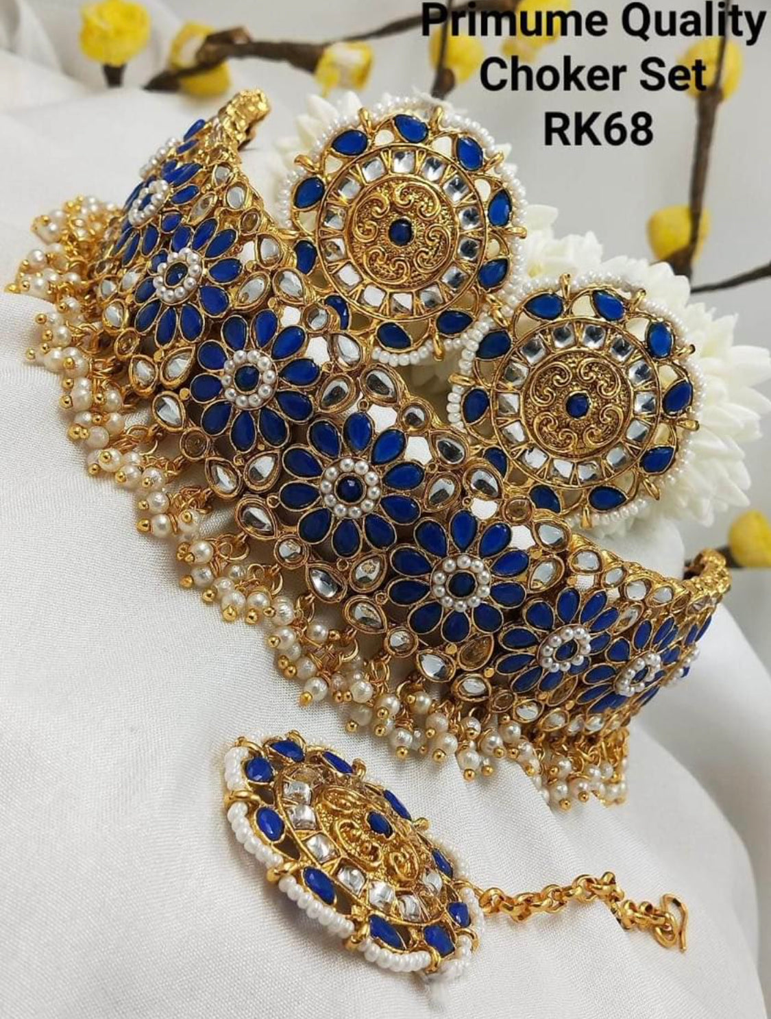 Beautiful designer choker set with studs earrings n tikkah