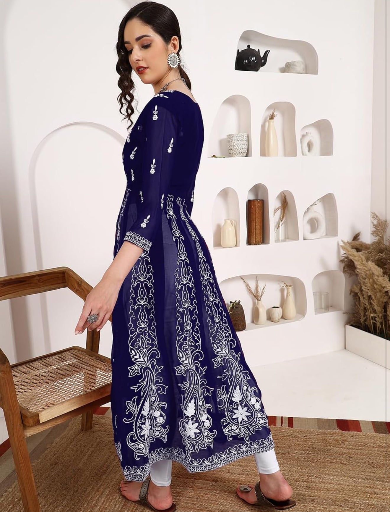 Beautiful designer lucknowi embroidery flare kurti