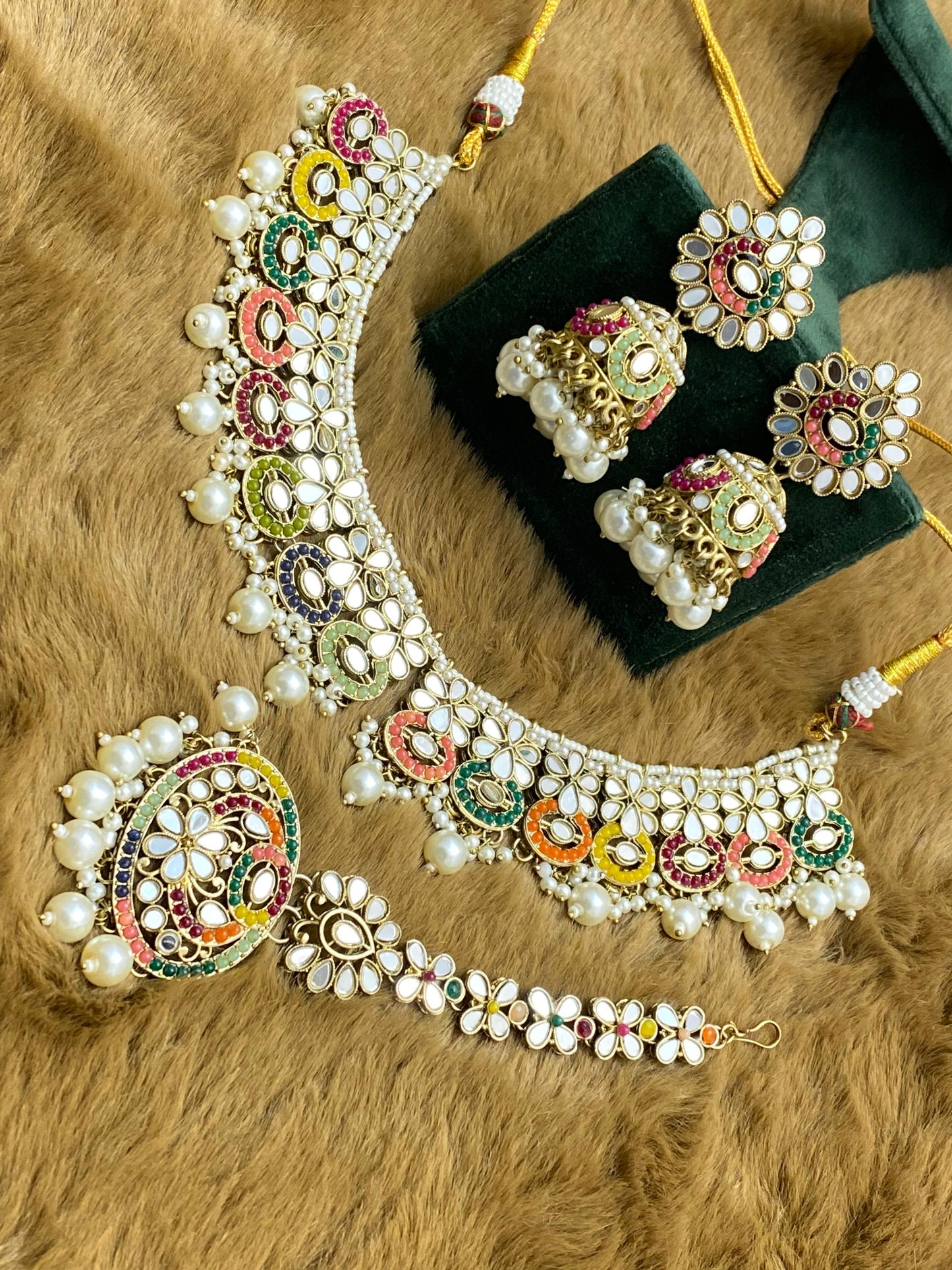 Beautiful designer mirror work necklace set