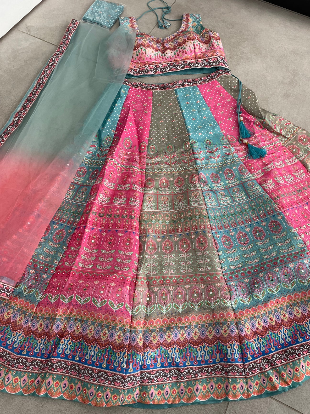 Beautiful designer digital print silk lengha choli