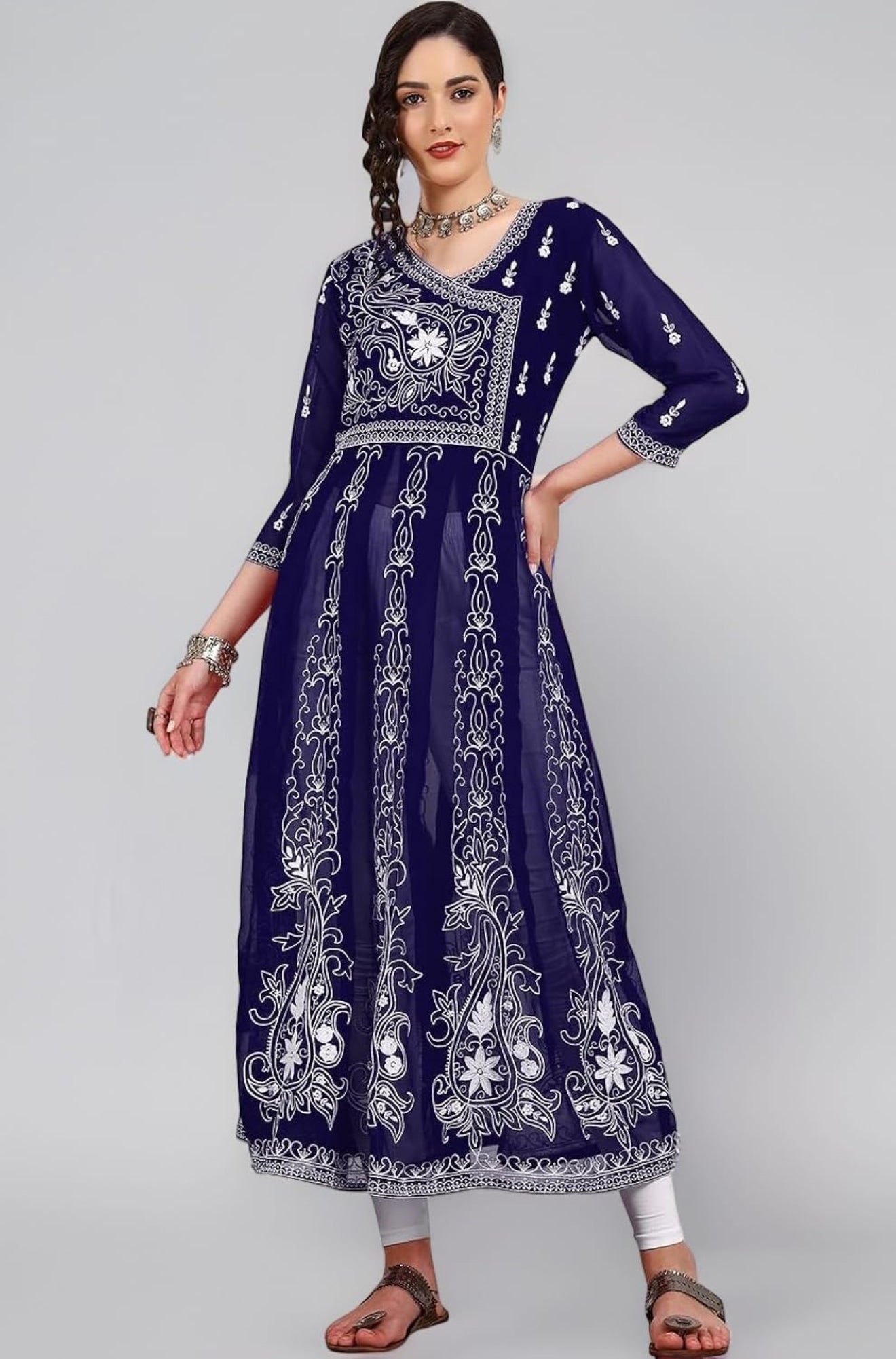 Beautiful designer lucknowi embroidery flare kurti