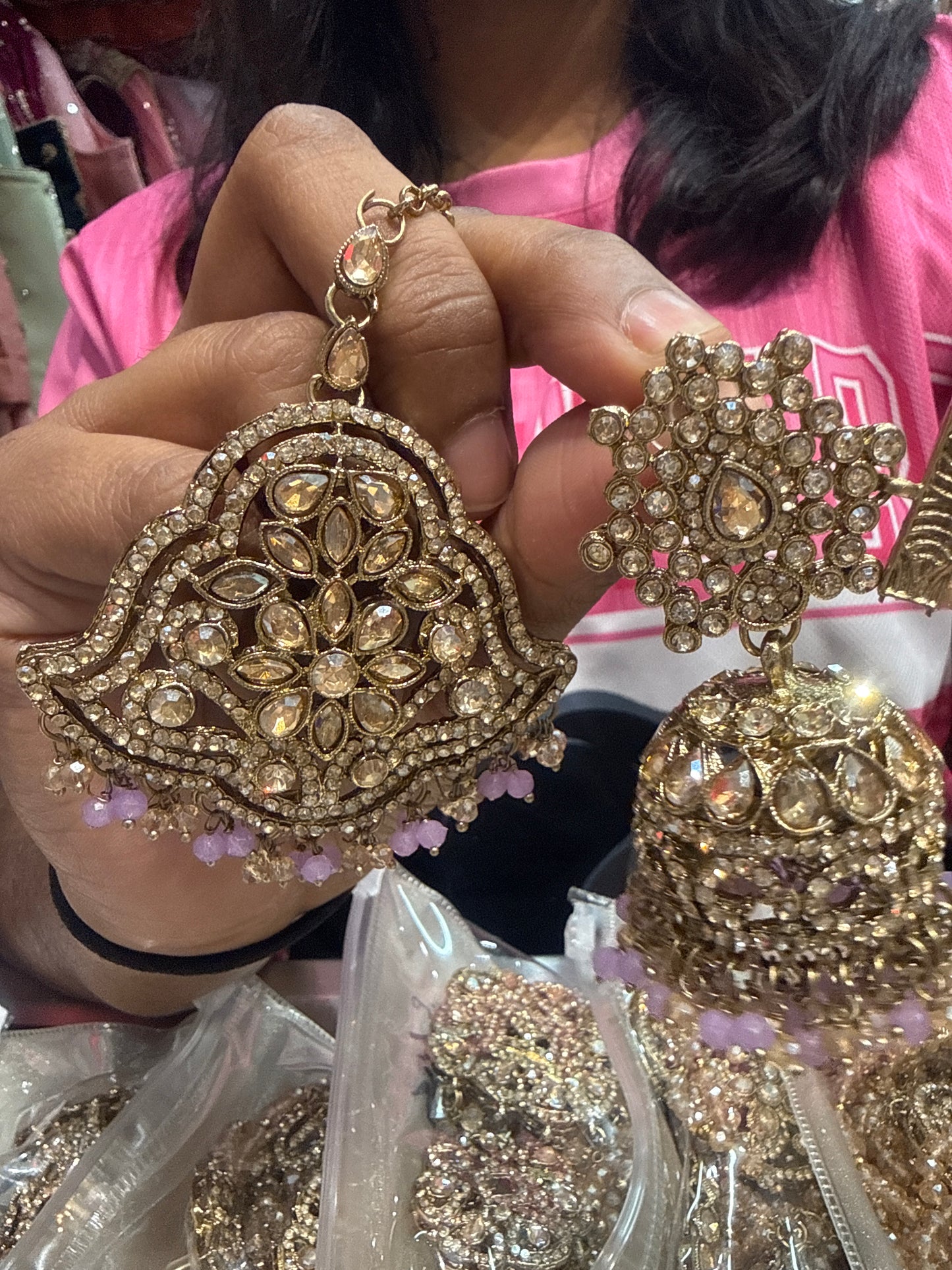 Beautiful designer bahubali earrings with tikka