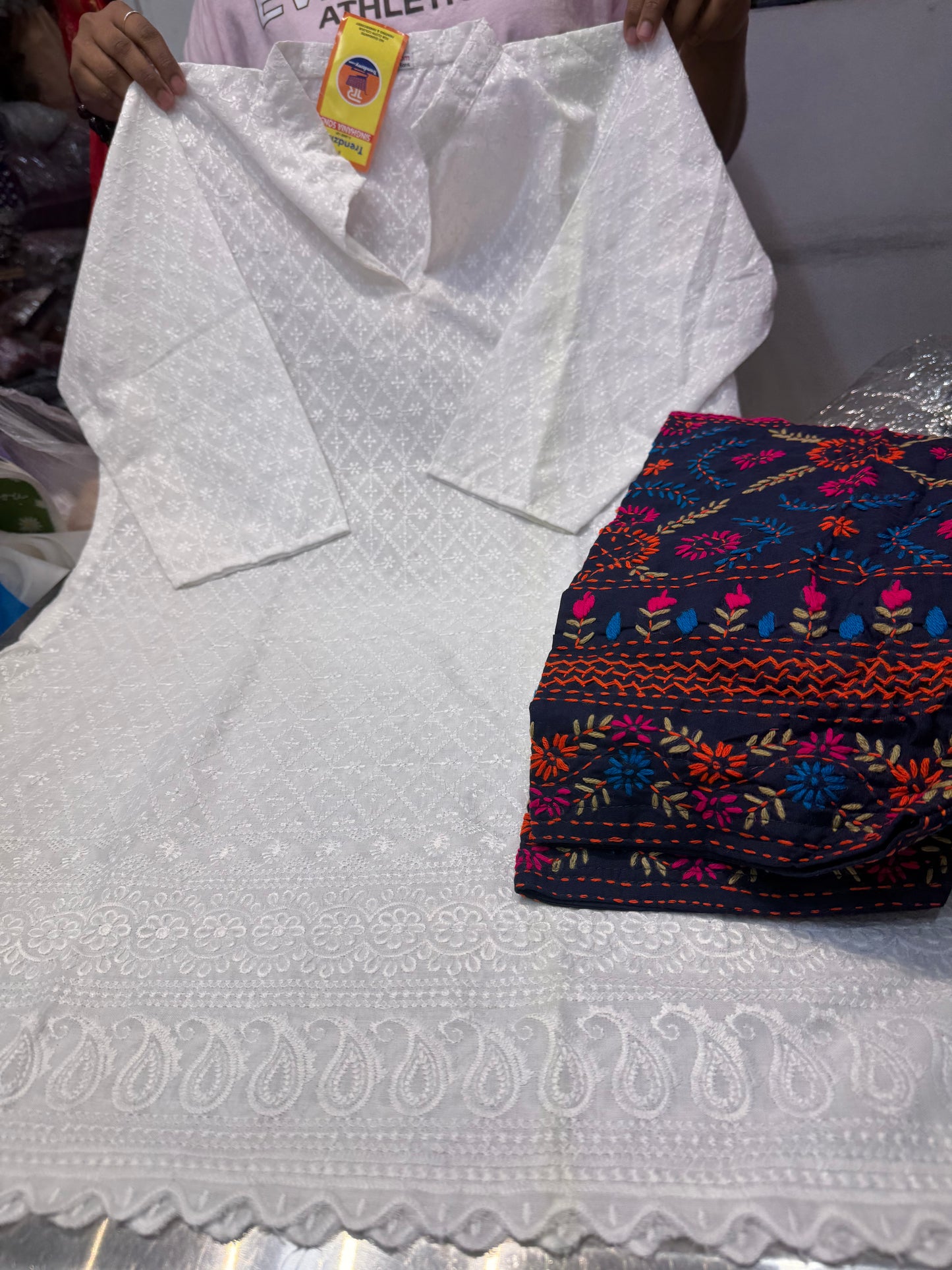 Beautiful designer lucknowi Embroidery Kurti with embroidered salwar