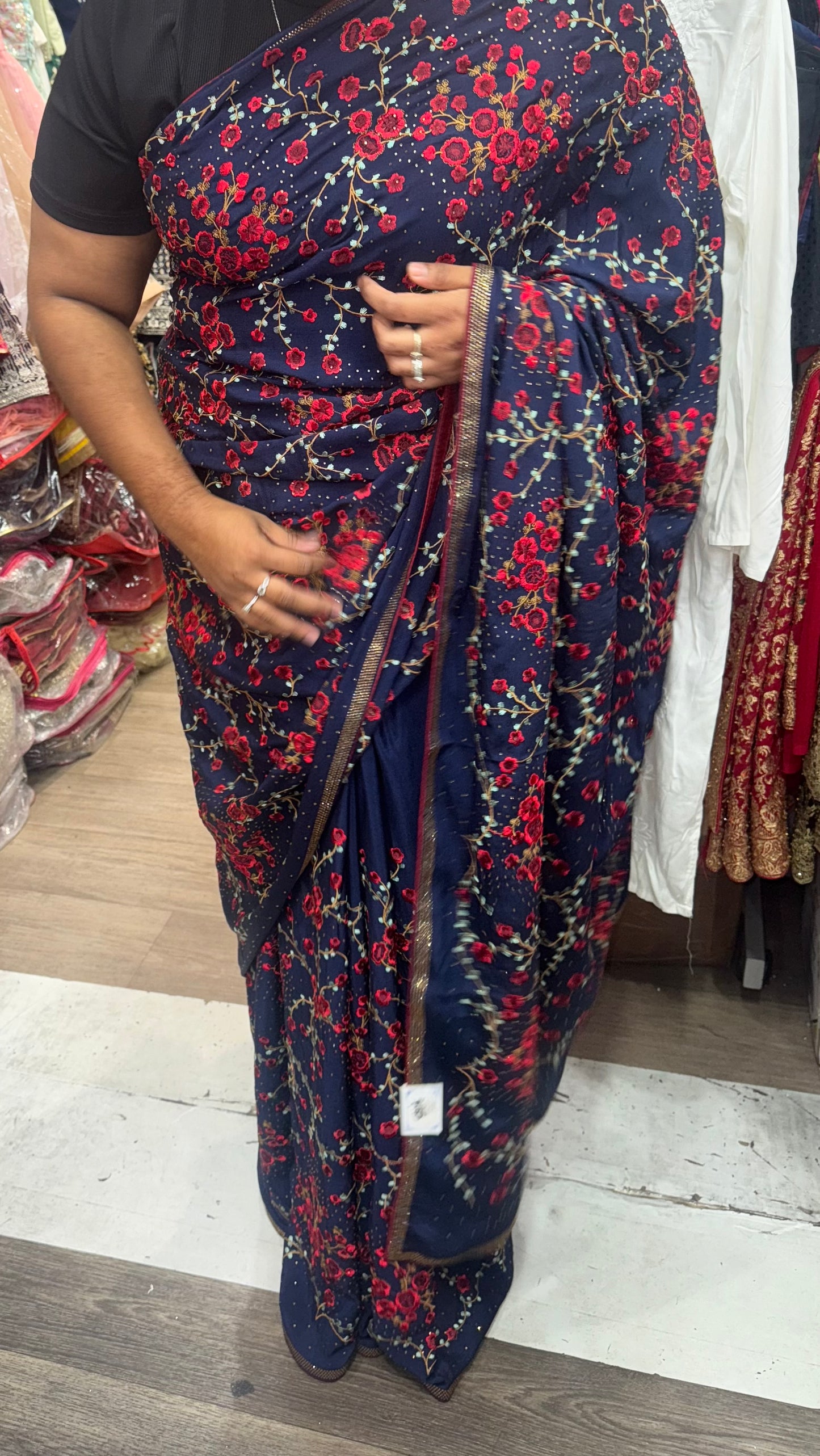 Beautiful floral embroidery designer saree