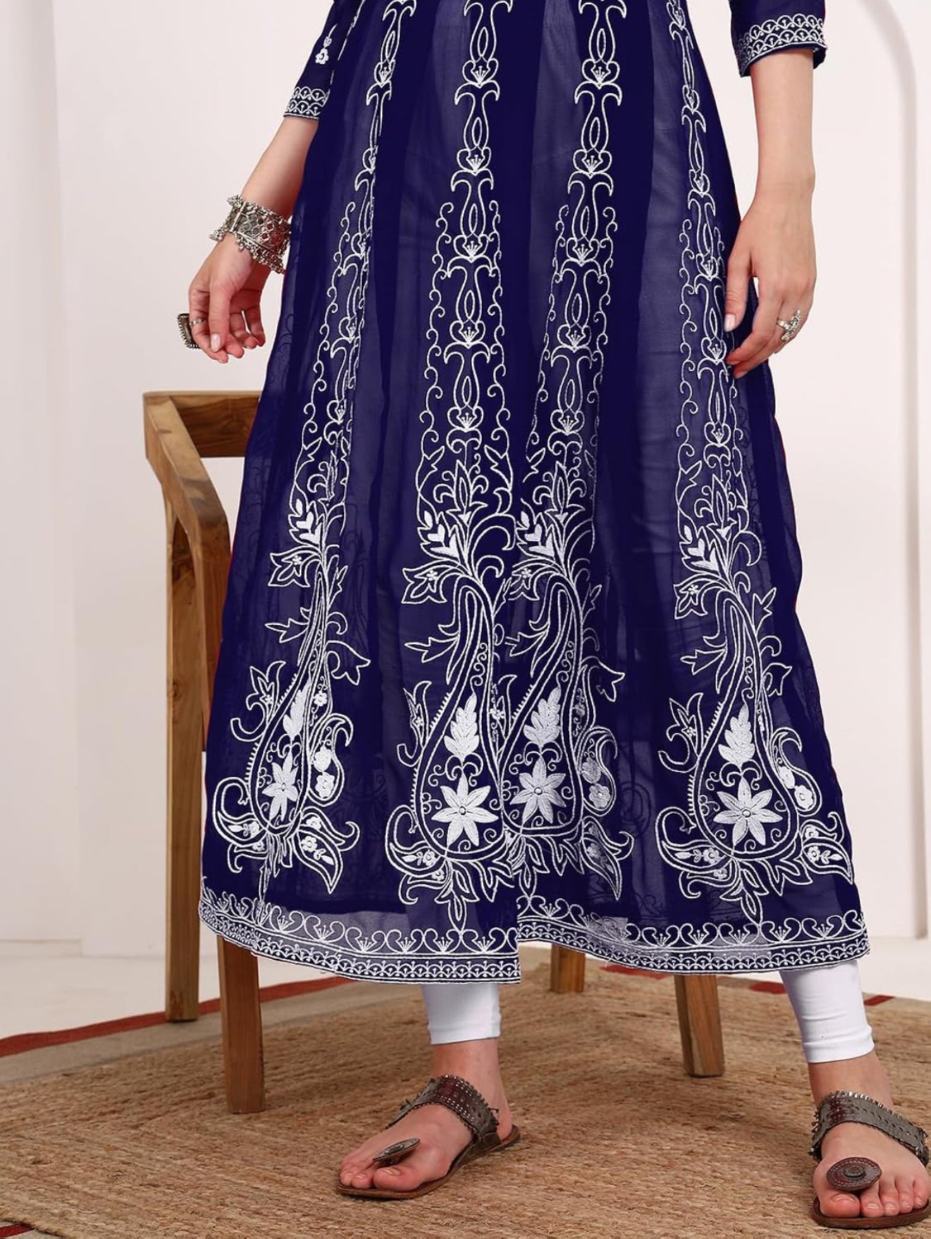 Beautiful designer lucknowi embroidery flare kurti