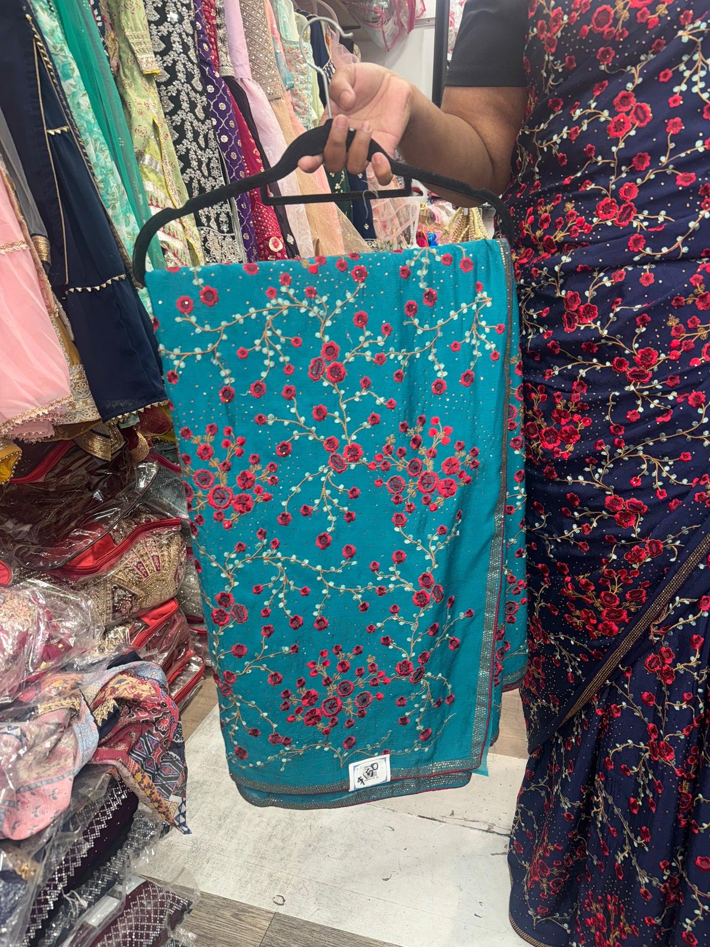 Beautiful floral embroidery designer saree
