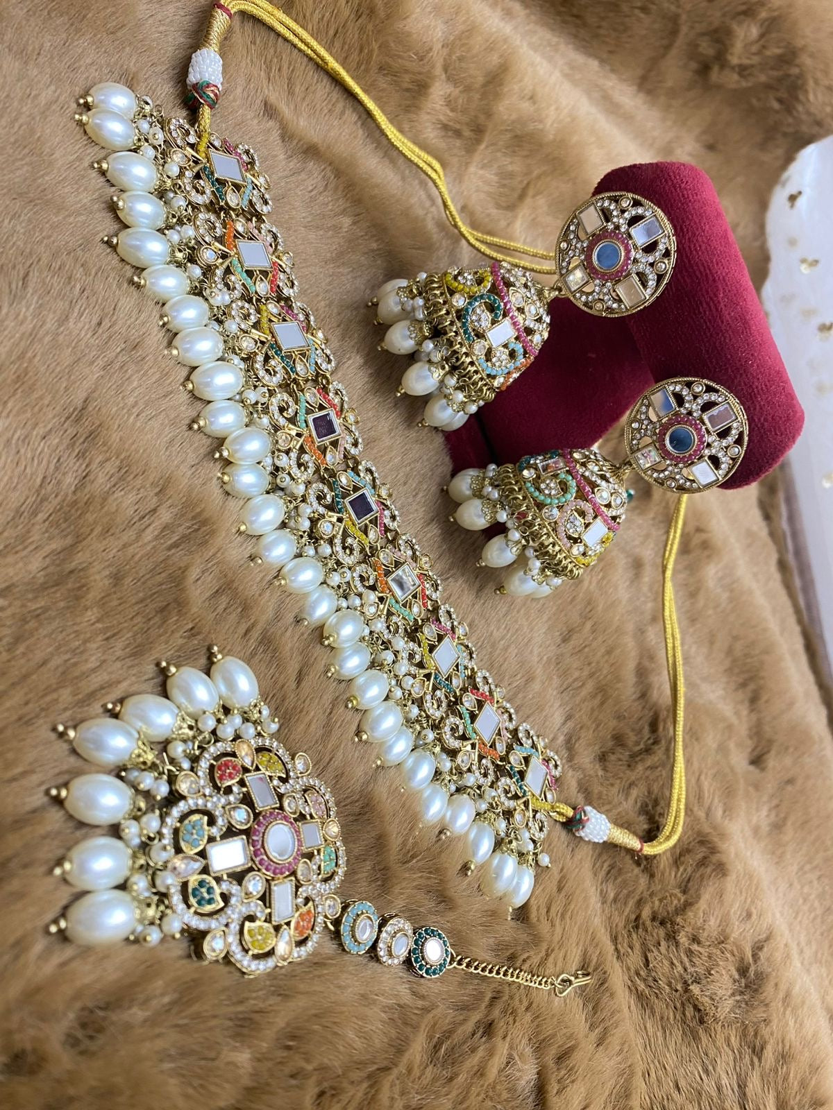 Beautiful designer mirror choker necklace set