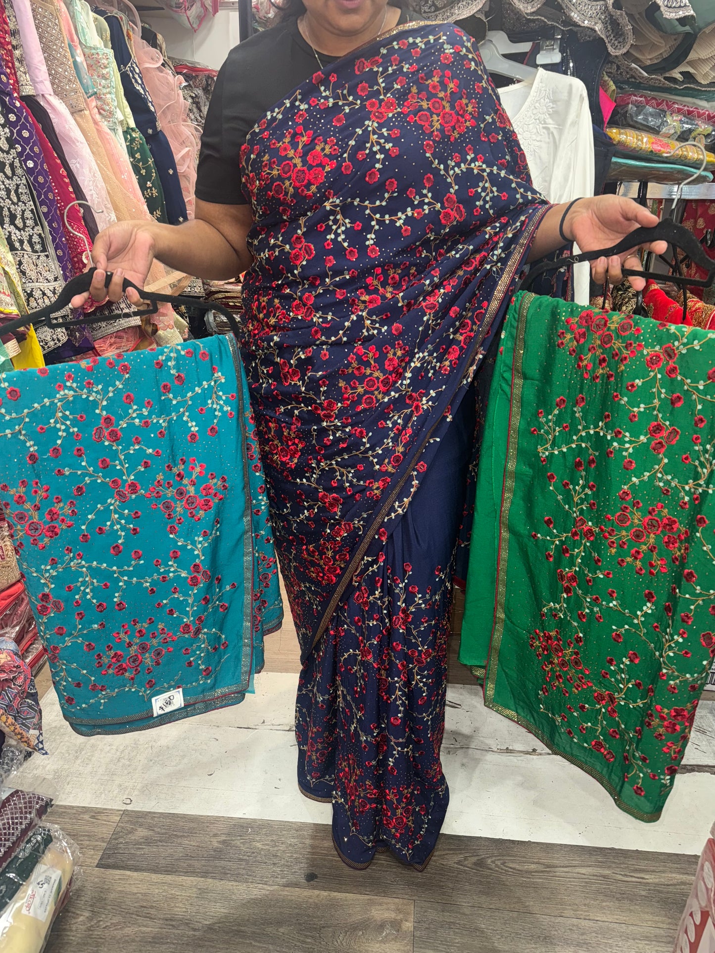 Beautiful floral embroidery designer saree