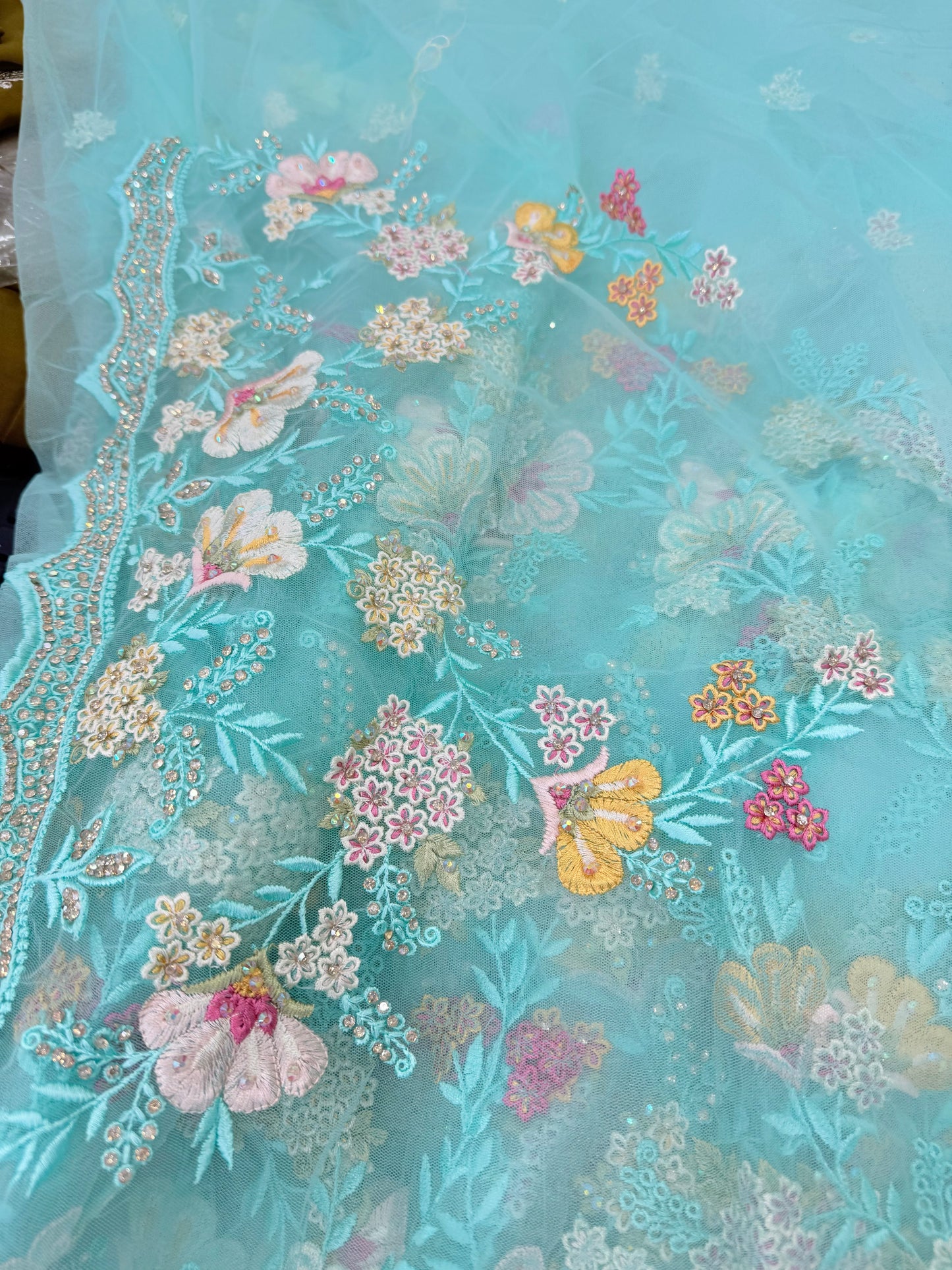 Beautiful designer fully embroidery net saree