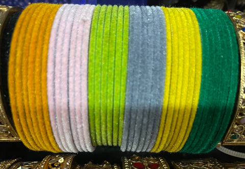 Beautiful designer multicolor velvet bangle set