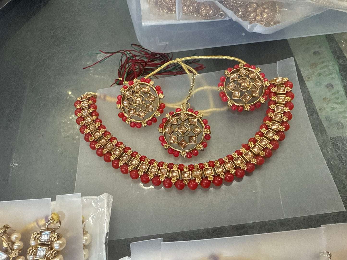 Beautiful designer necklace set with matching studs earrings & tikka/bindi