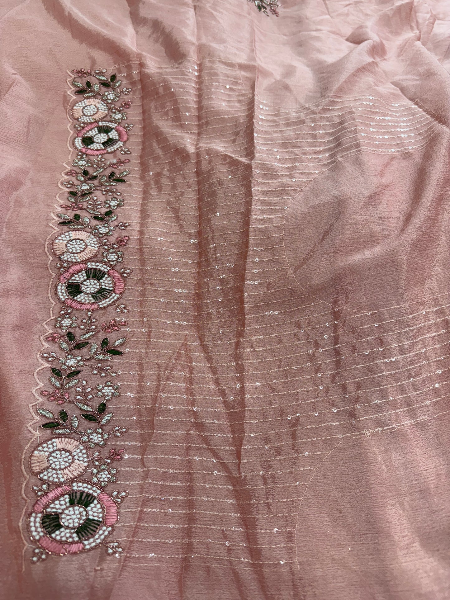 Beautiful white crepe silk sequins work saree