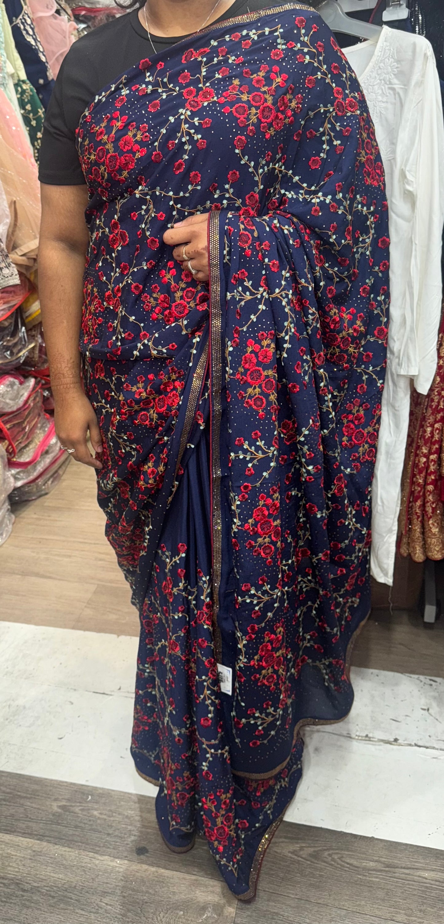 Beautiful floral embroidery designer saree