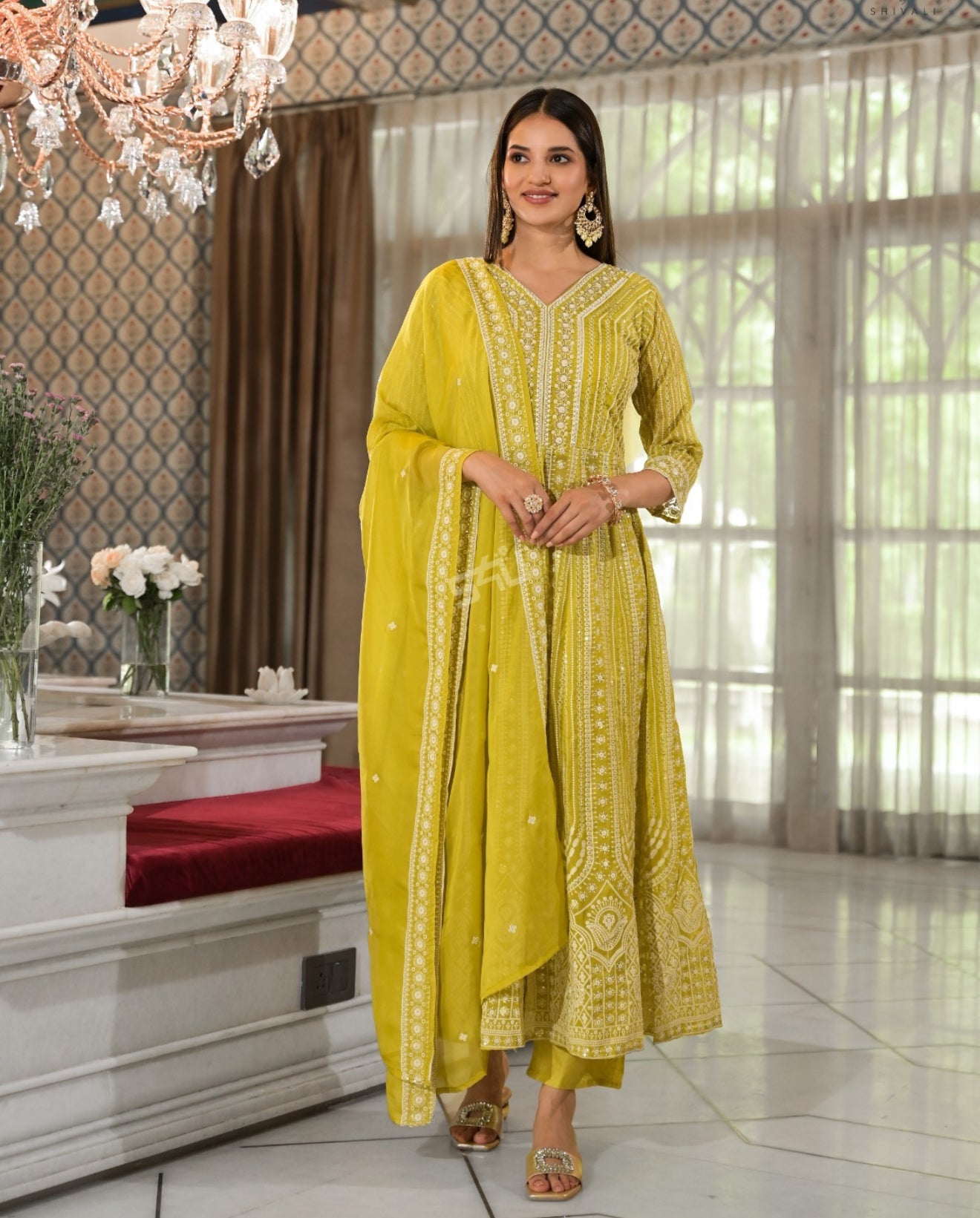 Beautiful designer front slit Lucknowi Embroidery anarkali suit