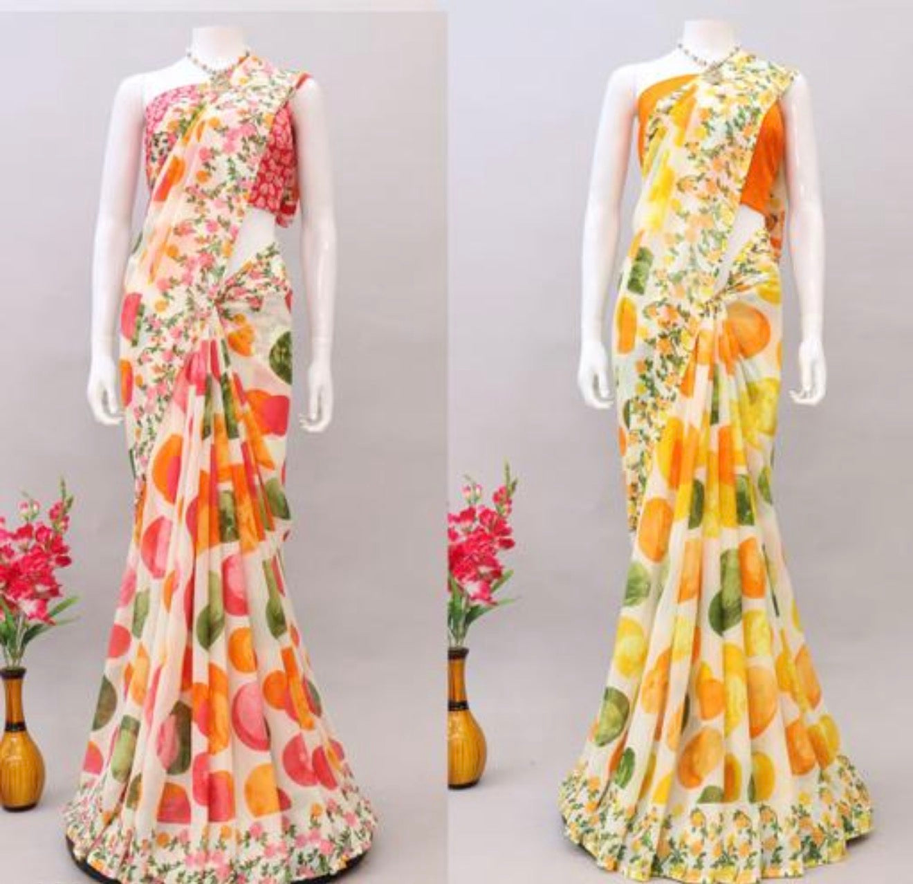 Beautiful designer polkadot geogrette saree