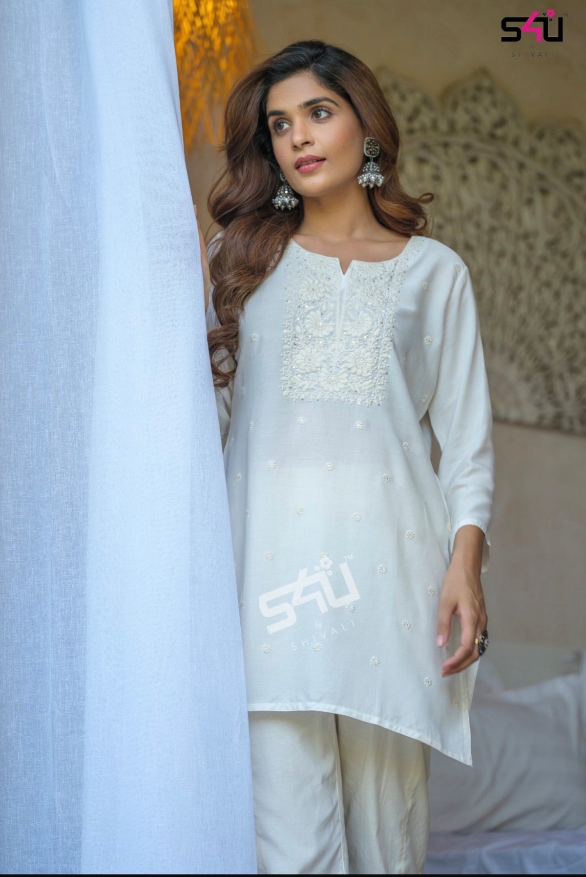 Beautiful designer Lucknowi Embroidery short Kurti