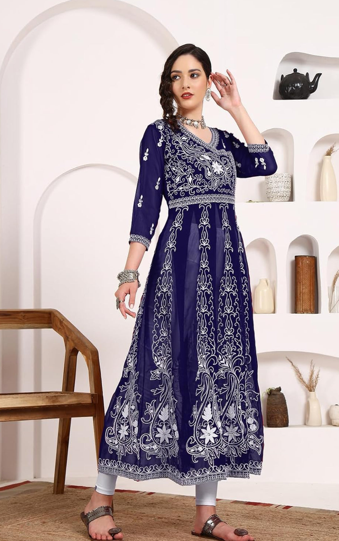 Beautiful designer lucknowi embroidery flare kurti