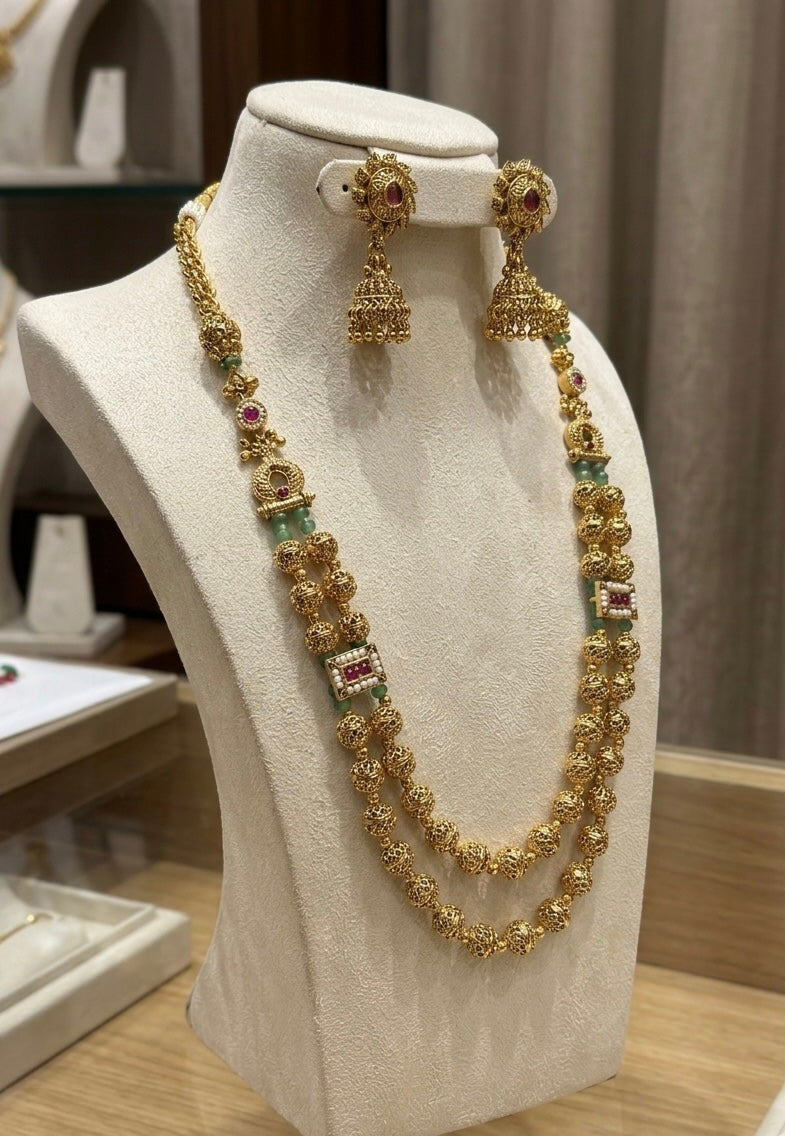 Beautiful designer gold plated moti Mala necklace set