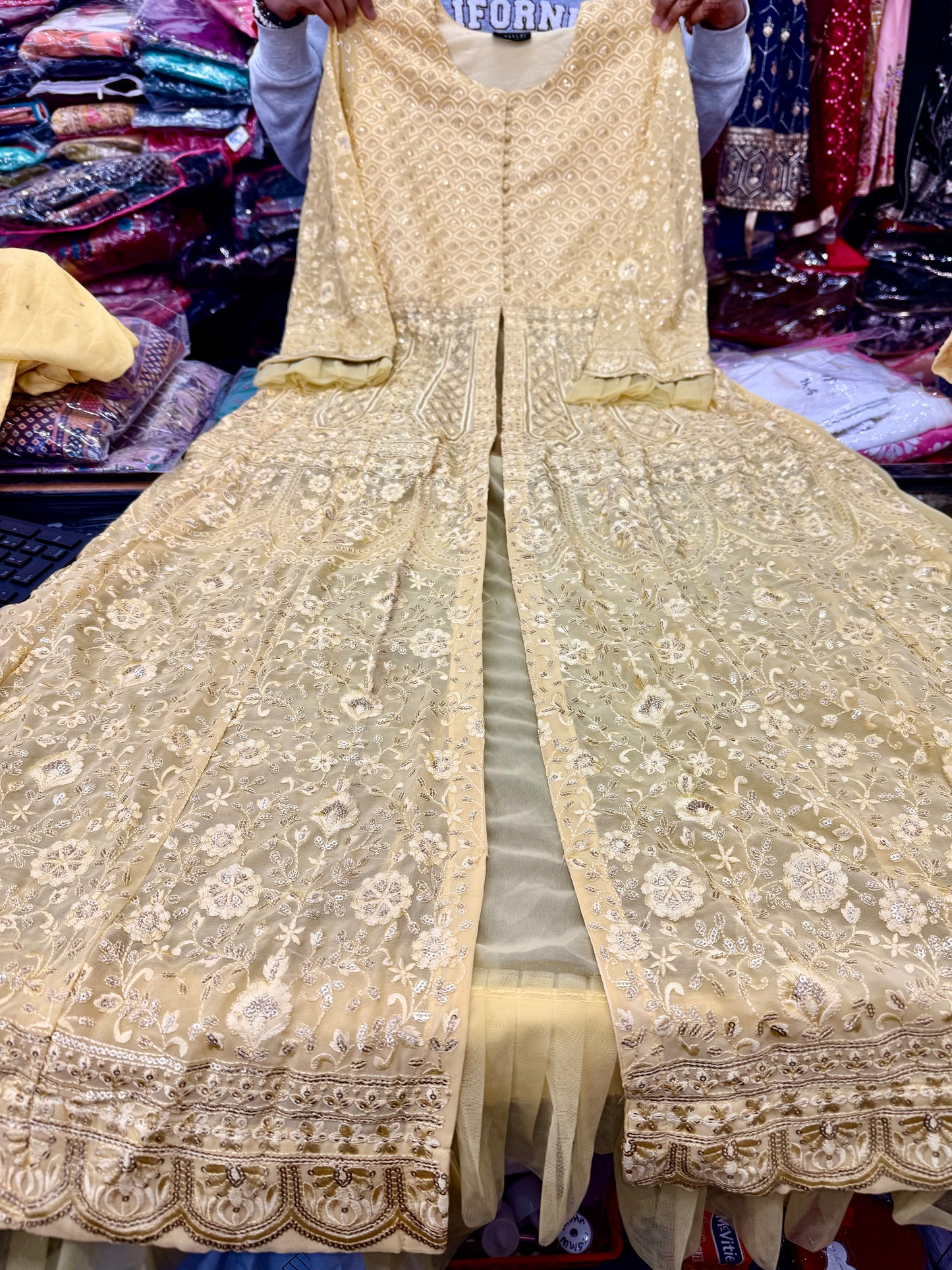 Beautiful designer fully embroidery front open Kurti