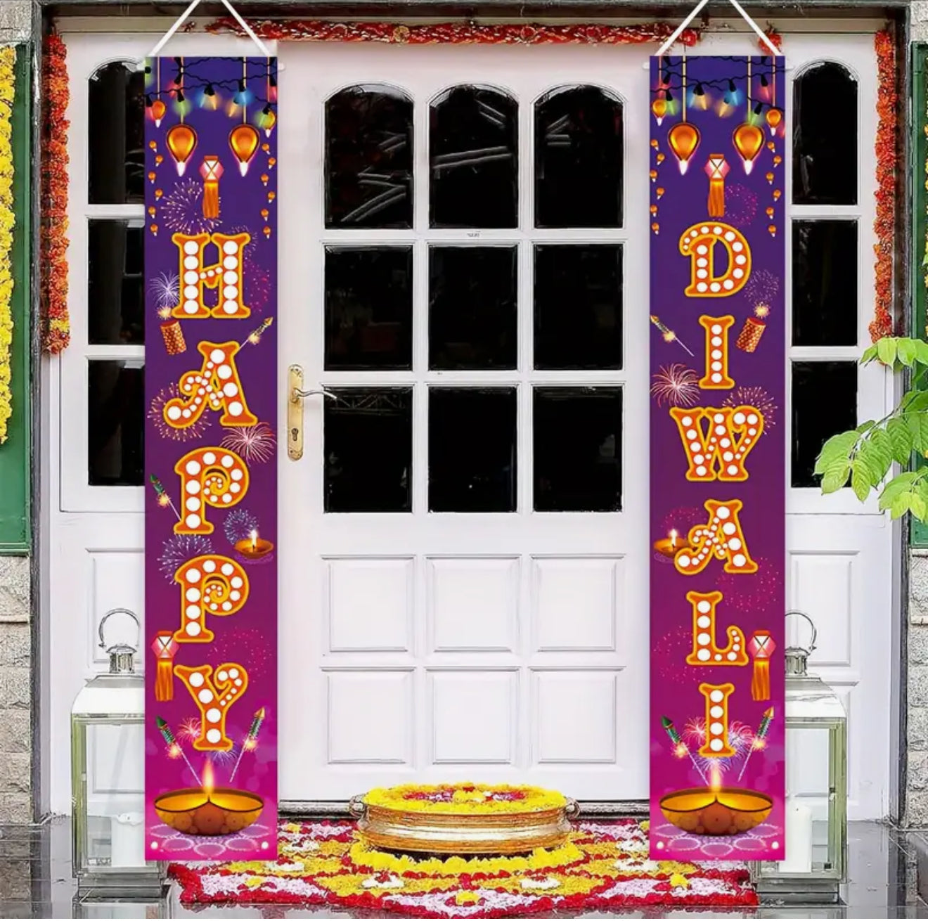 1pair Happy Diwali Decorations Banner, Front Door Muslim Ramadan Welcome Porch Sign