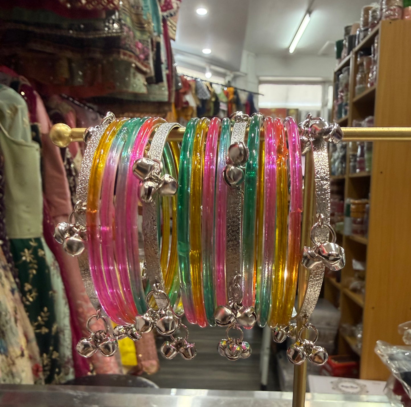 Beautiful designer glass jelly bangle set with Kashmiri bangles