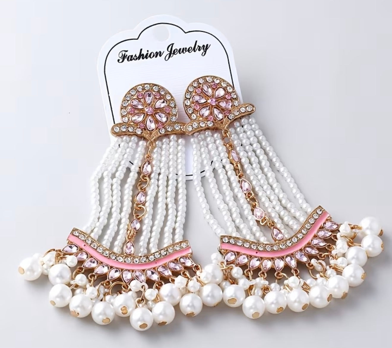 Beautiful designer long pearl work earrings