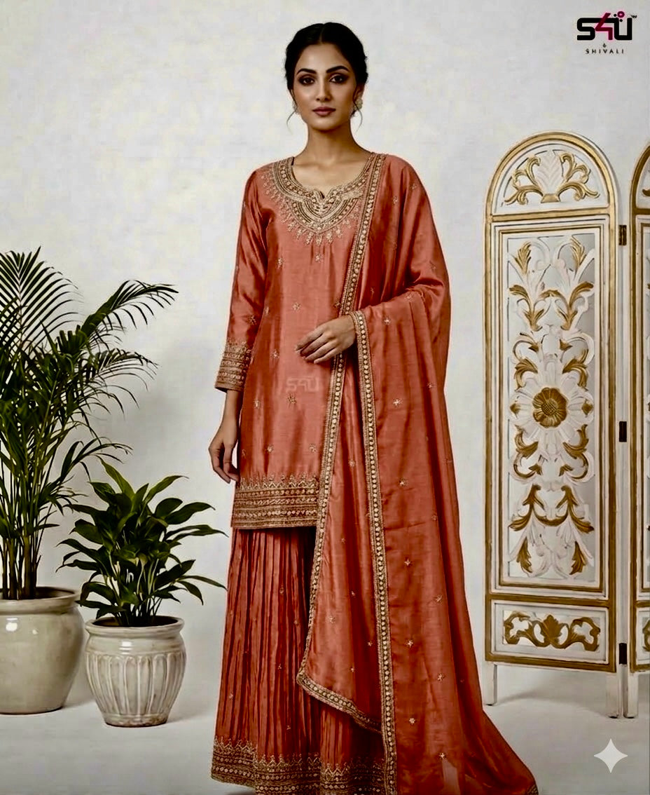 Beautiful designer long top lengha suit