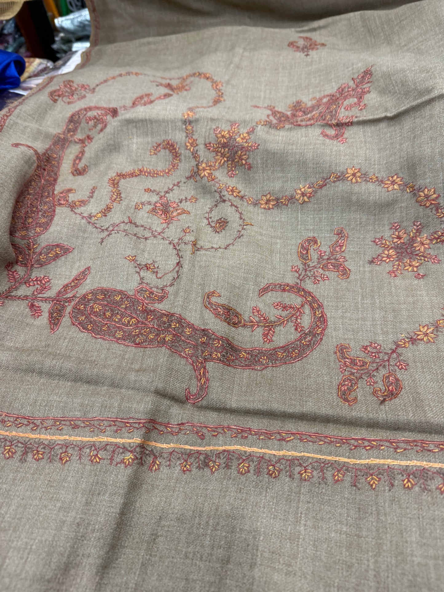 Beautiful designer Kashmiri embroidered pure pashmina shawl