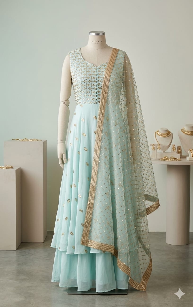 Beautiful designer flare top plazo suit