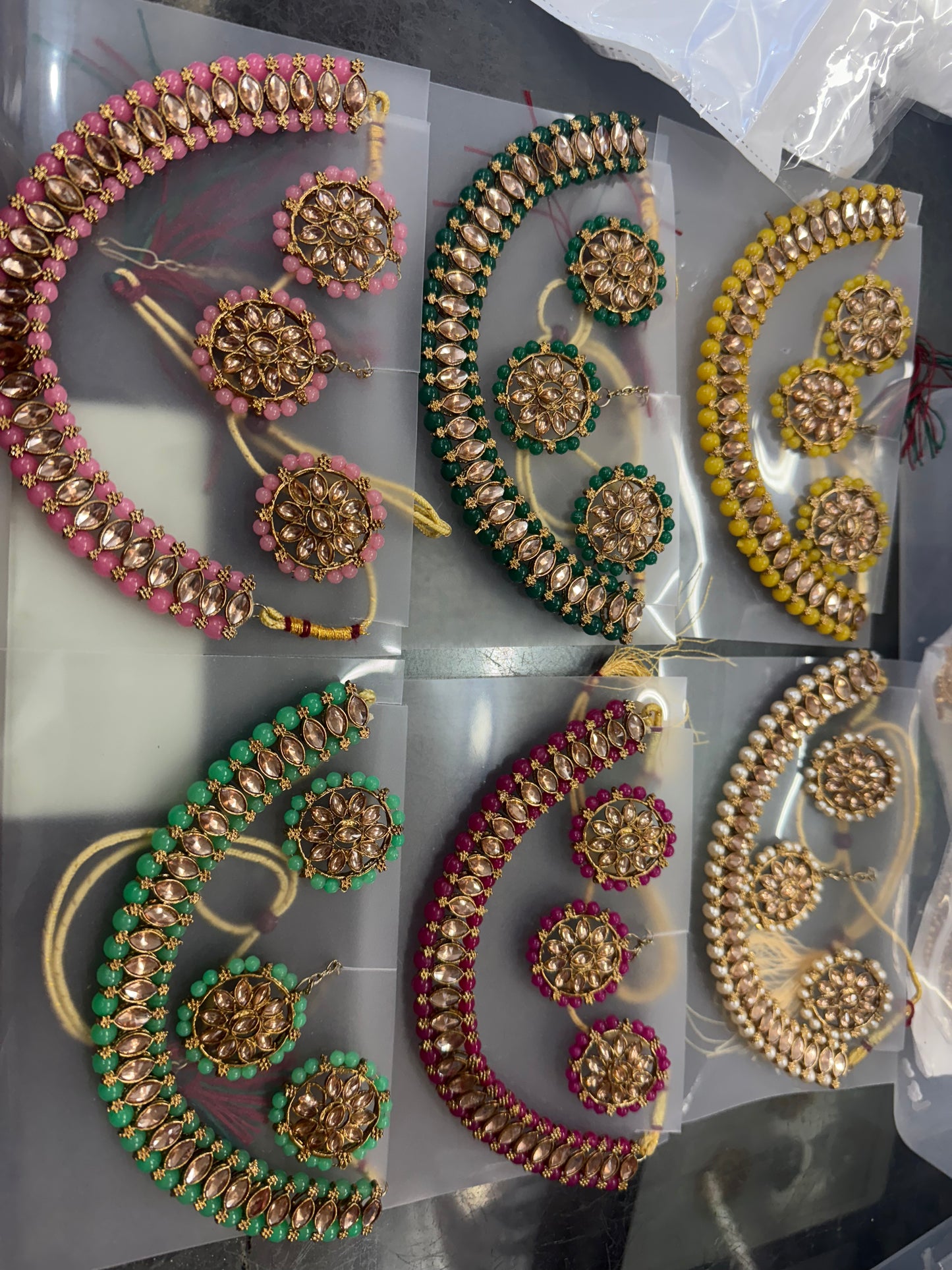 Beautiful designer necklace set with matching studs earrings & tikka/bindi