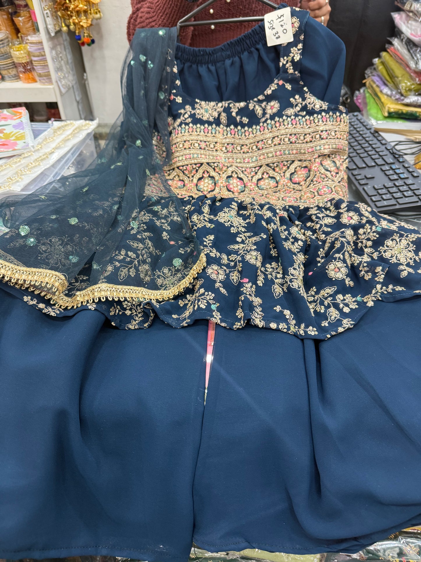 Beautiful designer short peplum skirt pants suit