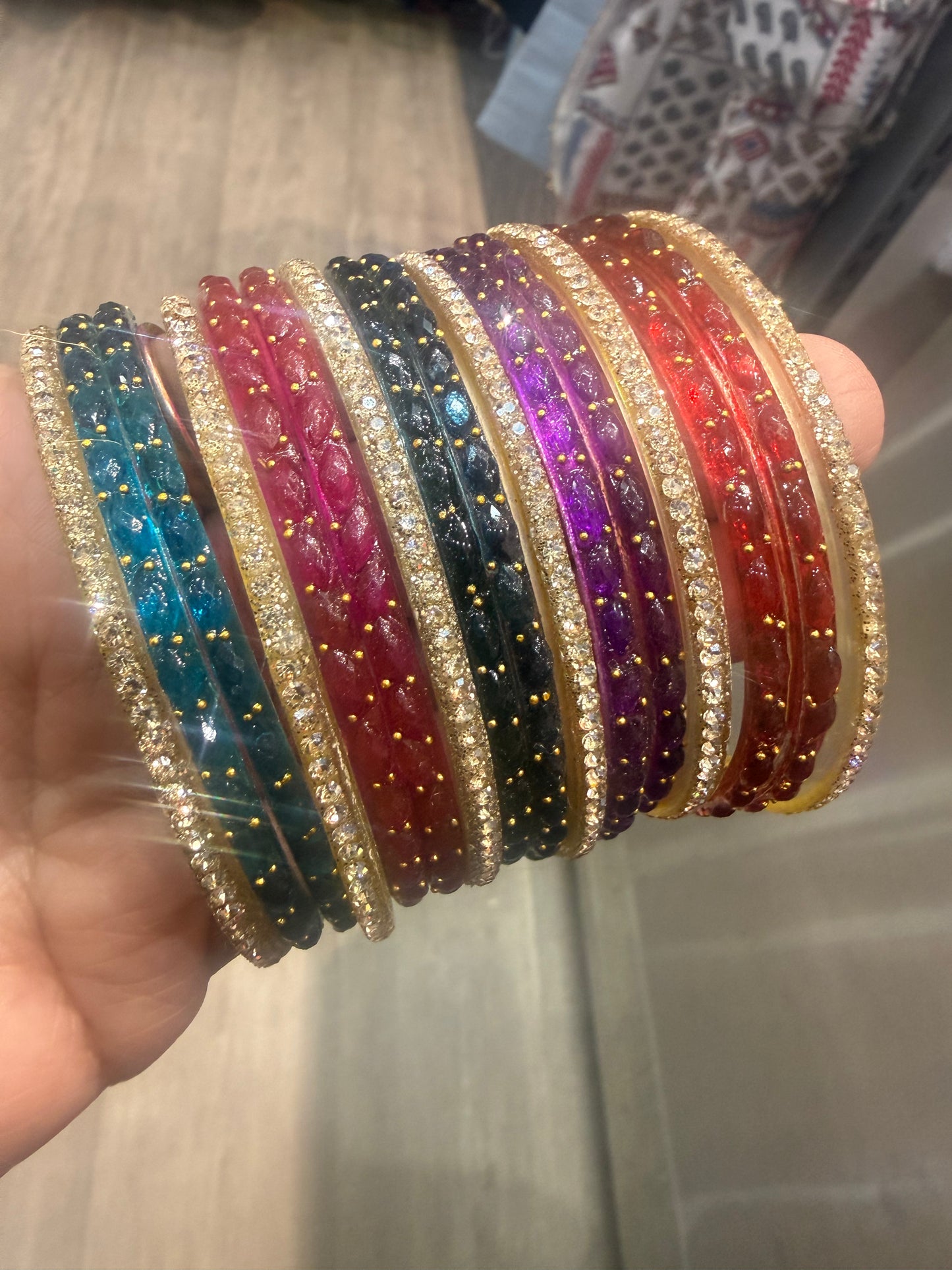Beautiful designer multicolor rain drop glass bangles