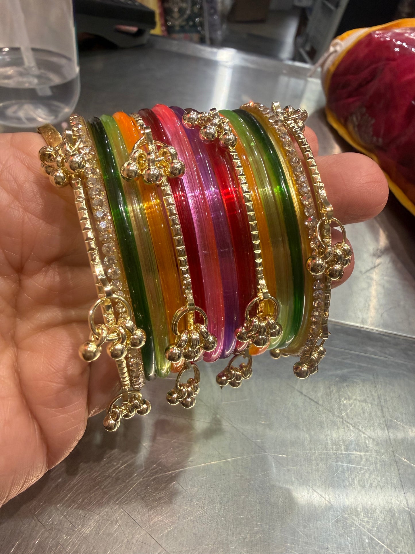 Beautiful designer multicolor jelly glass bangles with Kashmiri bangles