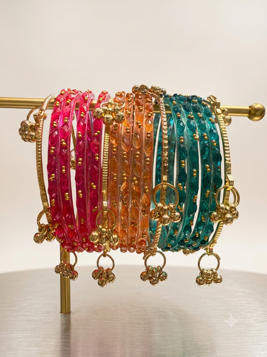Beautiful designer multicolor raindrop bangles with Kashmiri bangles