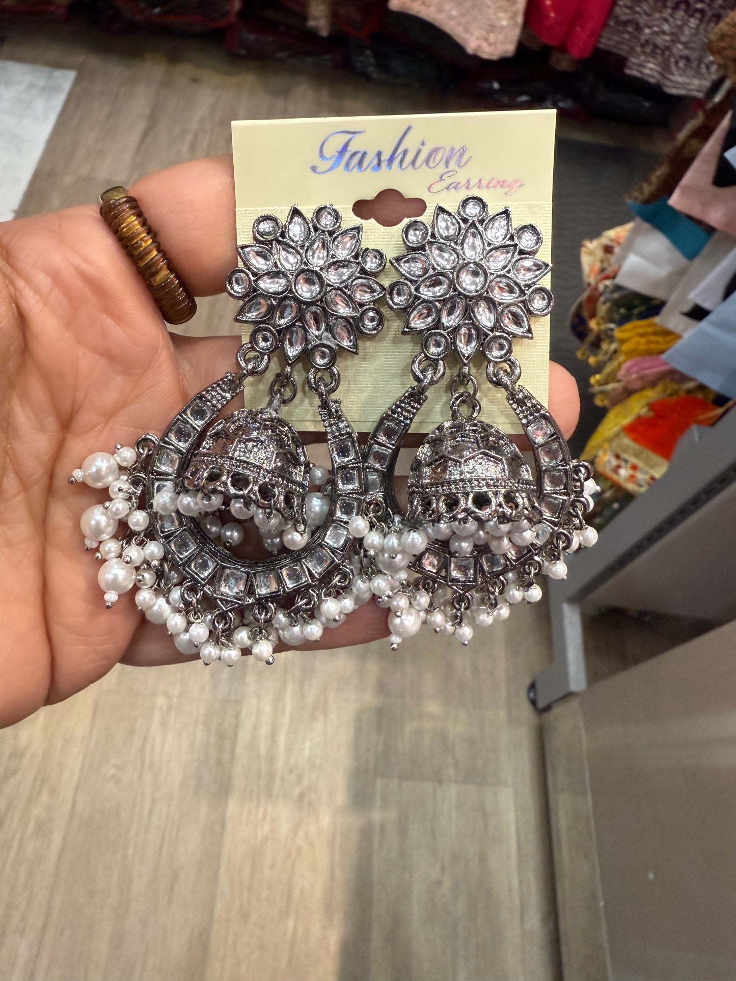 Beautiful designer oxidised earing with white beads