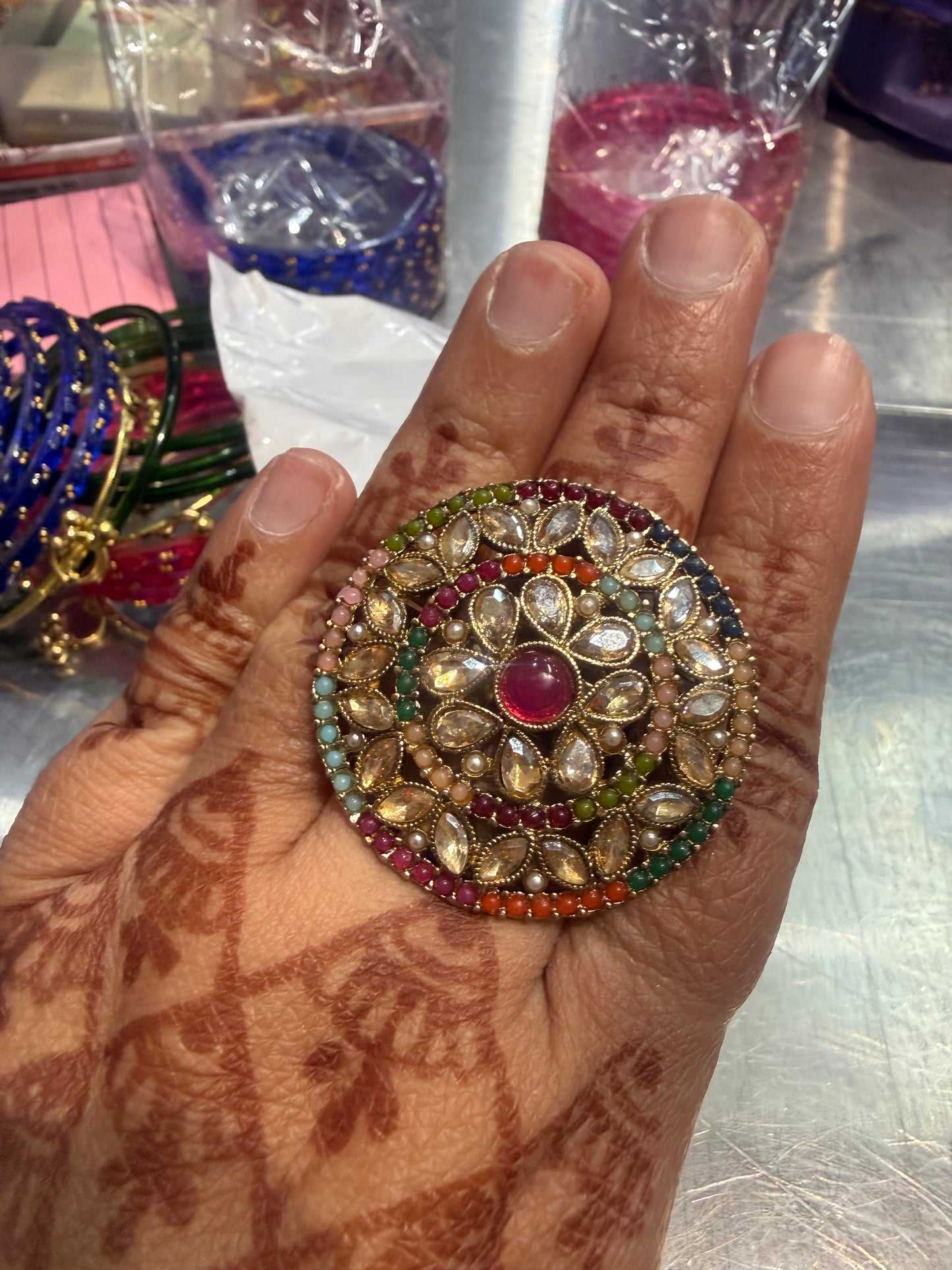 Beautiful designer oversized multicoloured ring