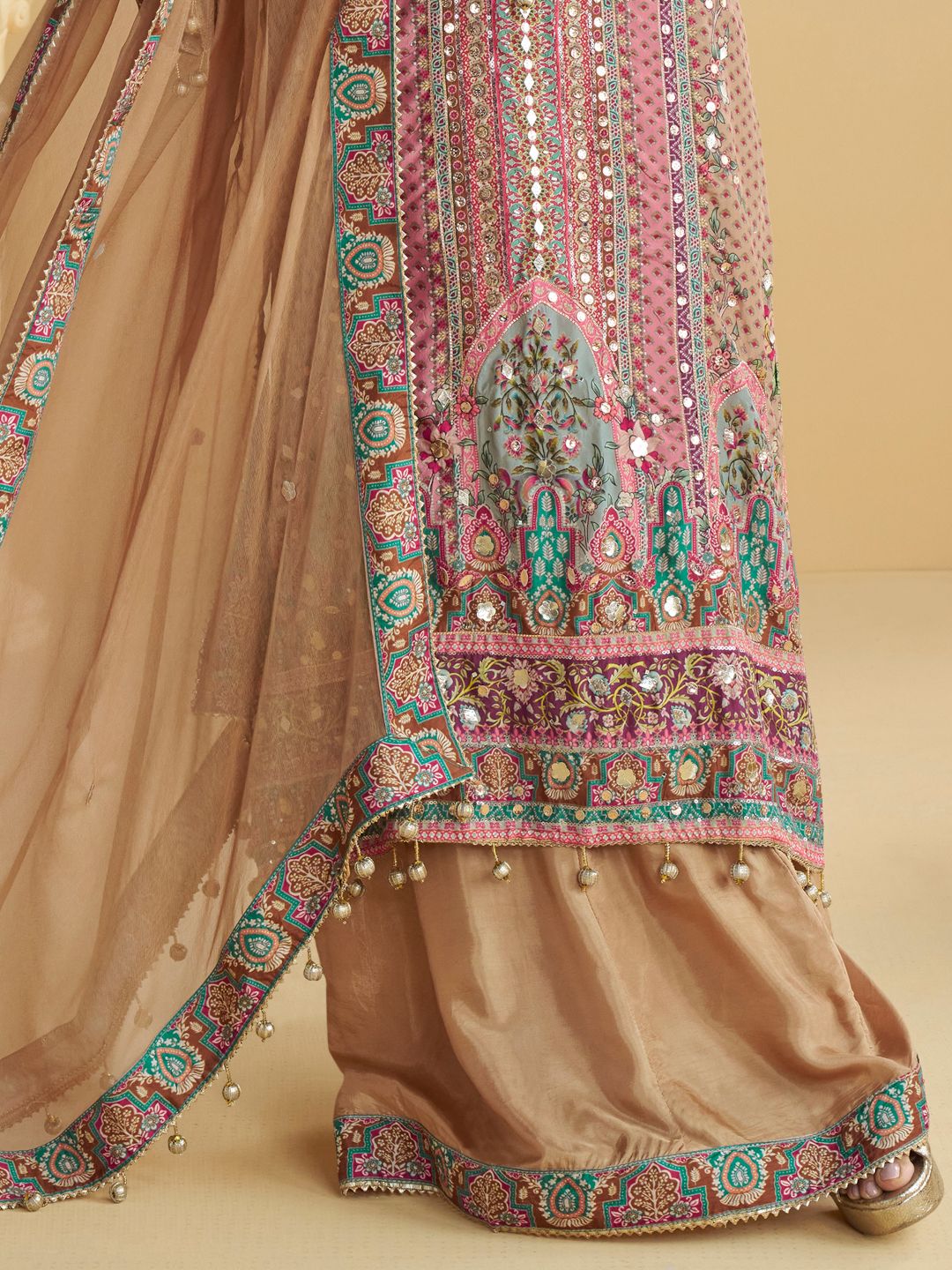 Beautiful designer fully embroidery plazo suit