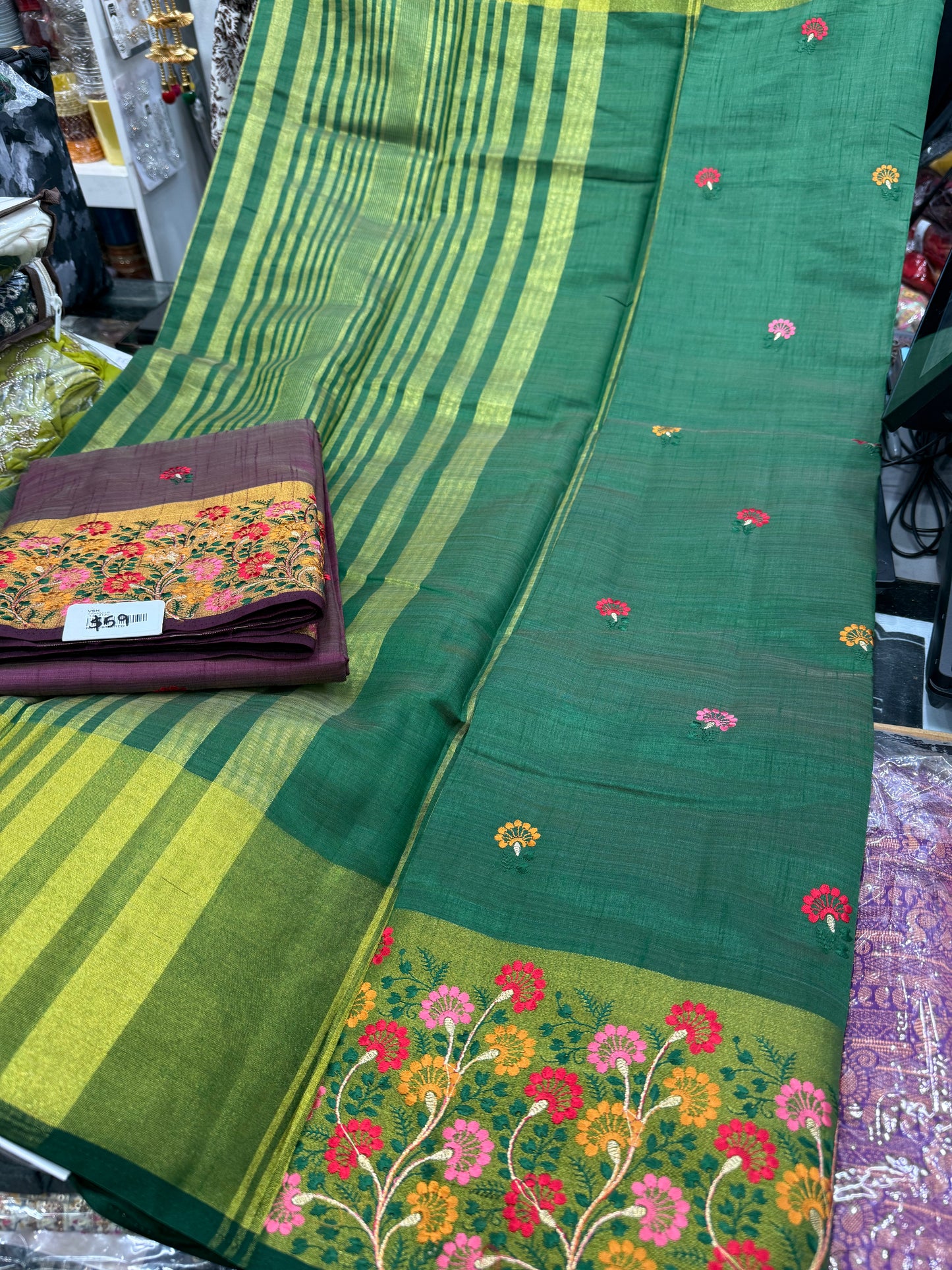 Beautiful designer embroidery silk saree.