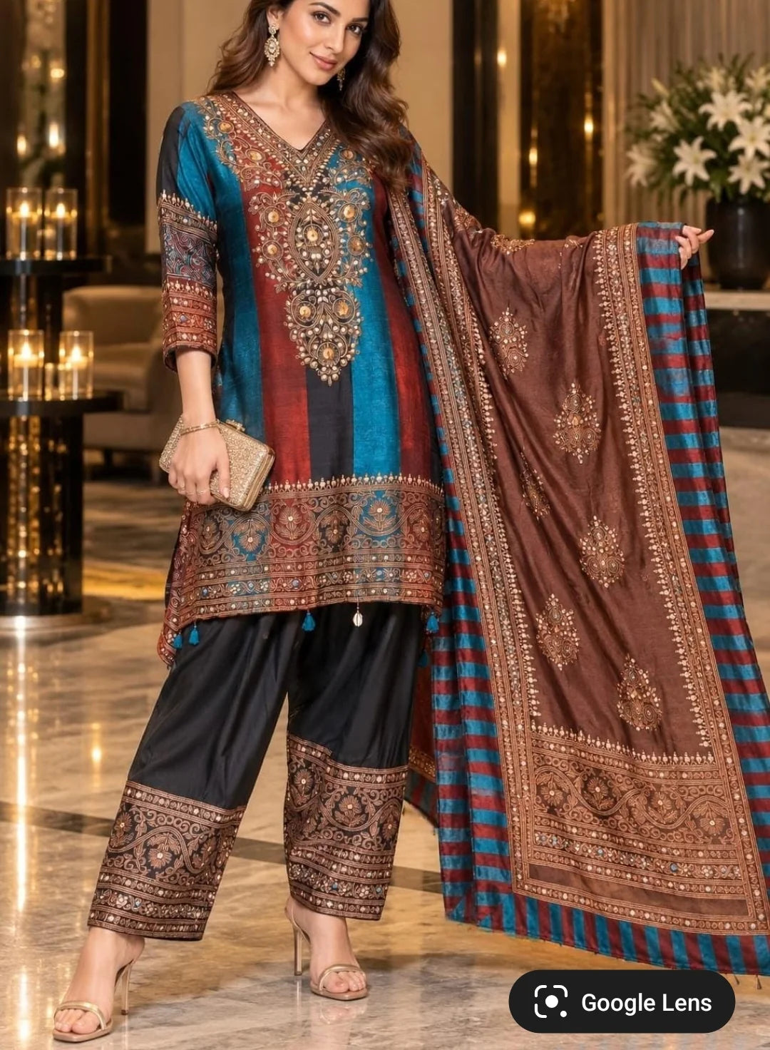 Pure Russian silk with lining paired with farshi salwar three piece set