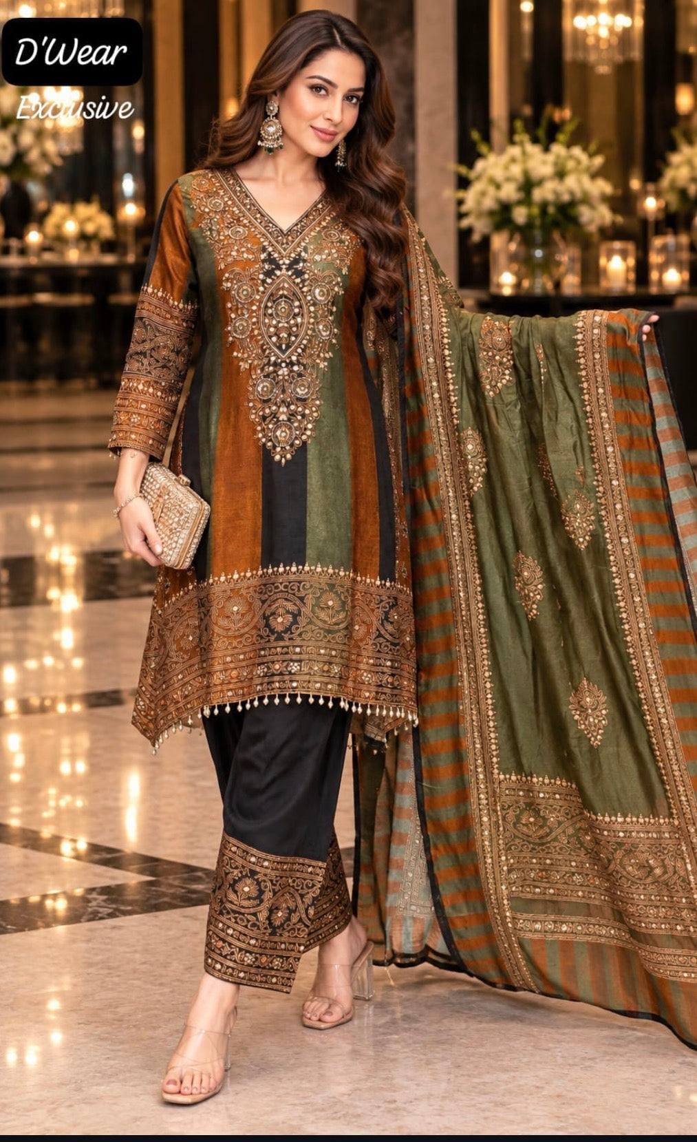 Pure Russian silk with lining paired with farshi salwar three piece set