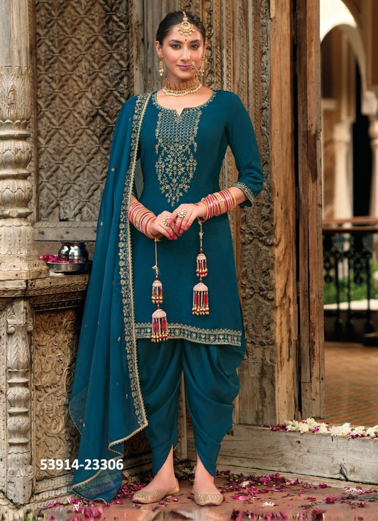 BEAUTIFUL DESIGNER WORK VISCOSE TOP WITH DHOTI BOTTOM AND DUPATTA SUIT