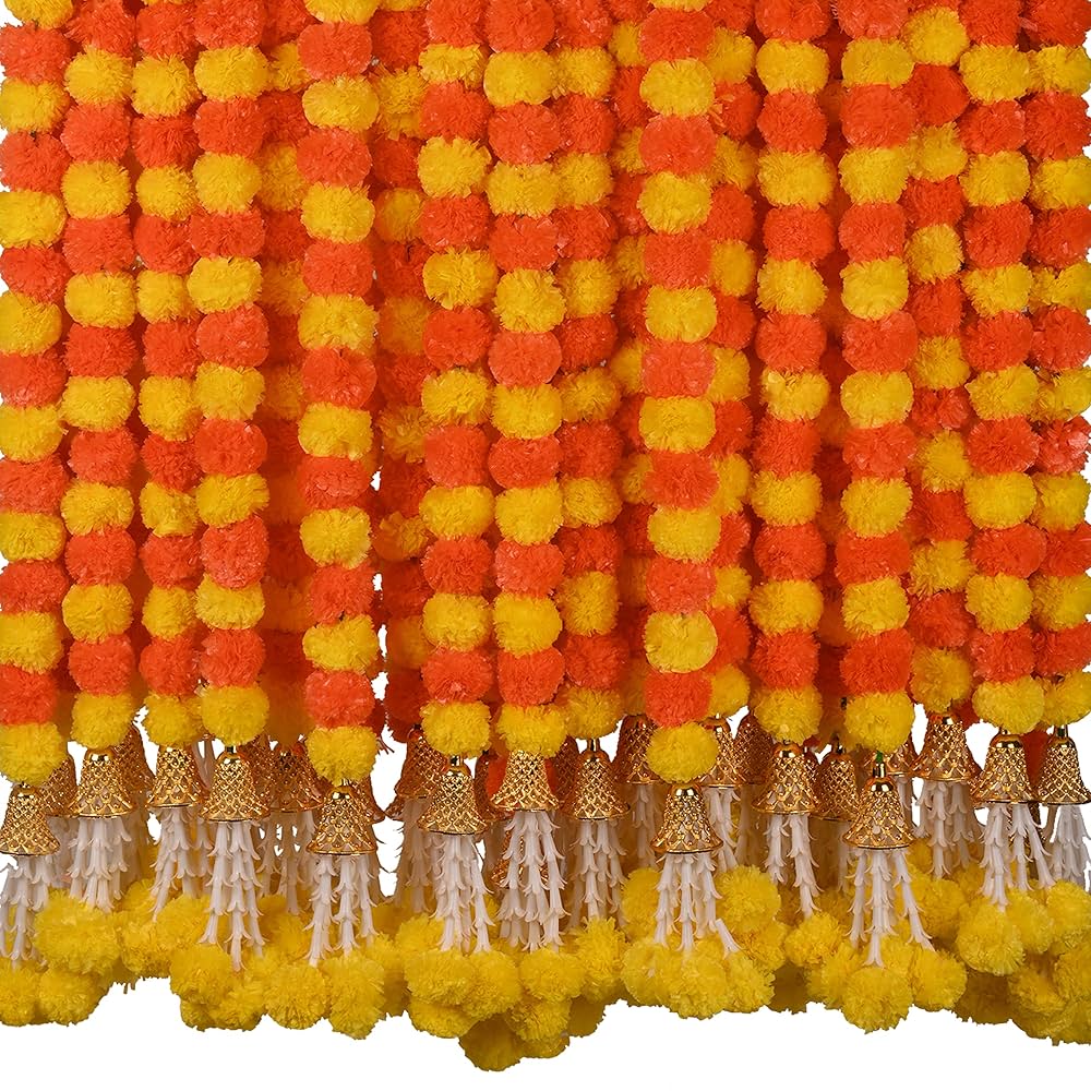 Handmade Artificial Marigold Flowers for Decoration Long Flower Garlands for Door Decorations