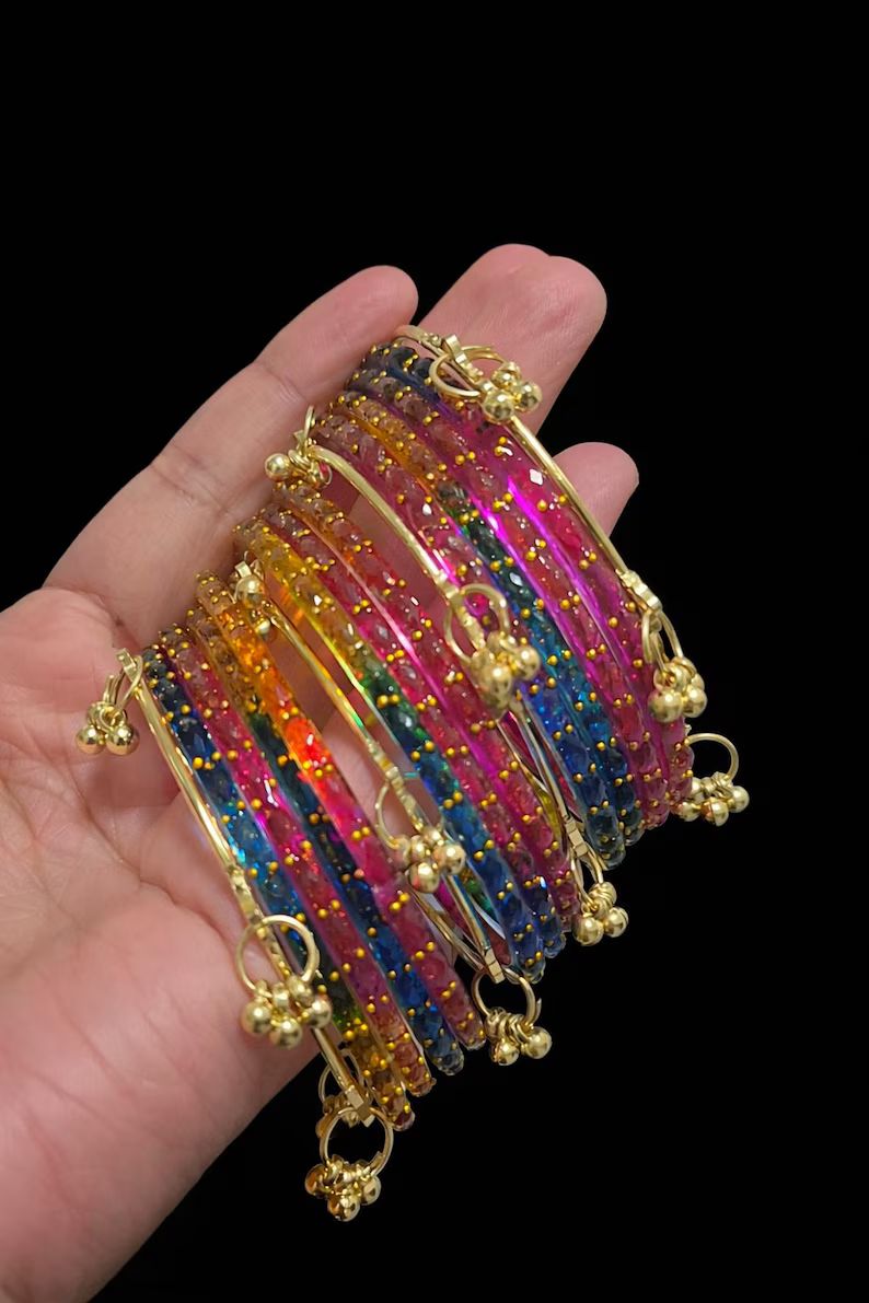 Beautiful designer multicolor raindrop bangles with Kashmiri bangles